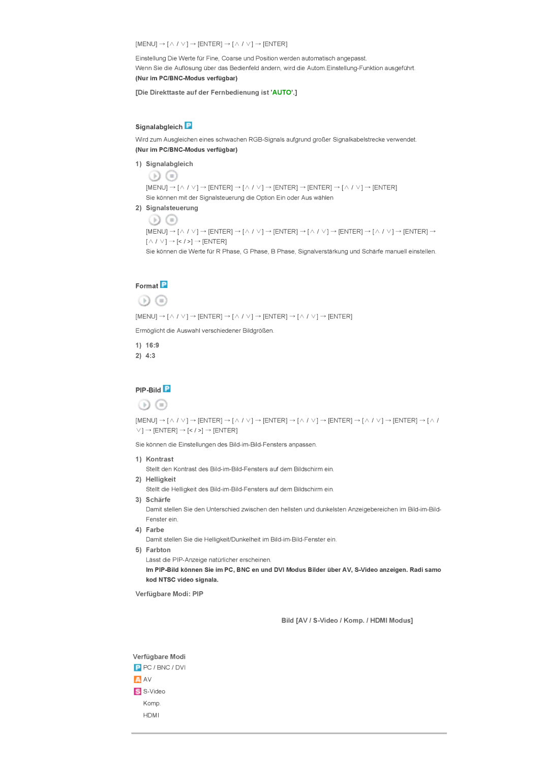 Samsung LS46BPPNS/EDC Die Direkttaste auf der Fernbedienung ist Auto, Signalabgleich, Signalsteuerung, 169, Schärfe, Farbe 