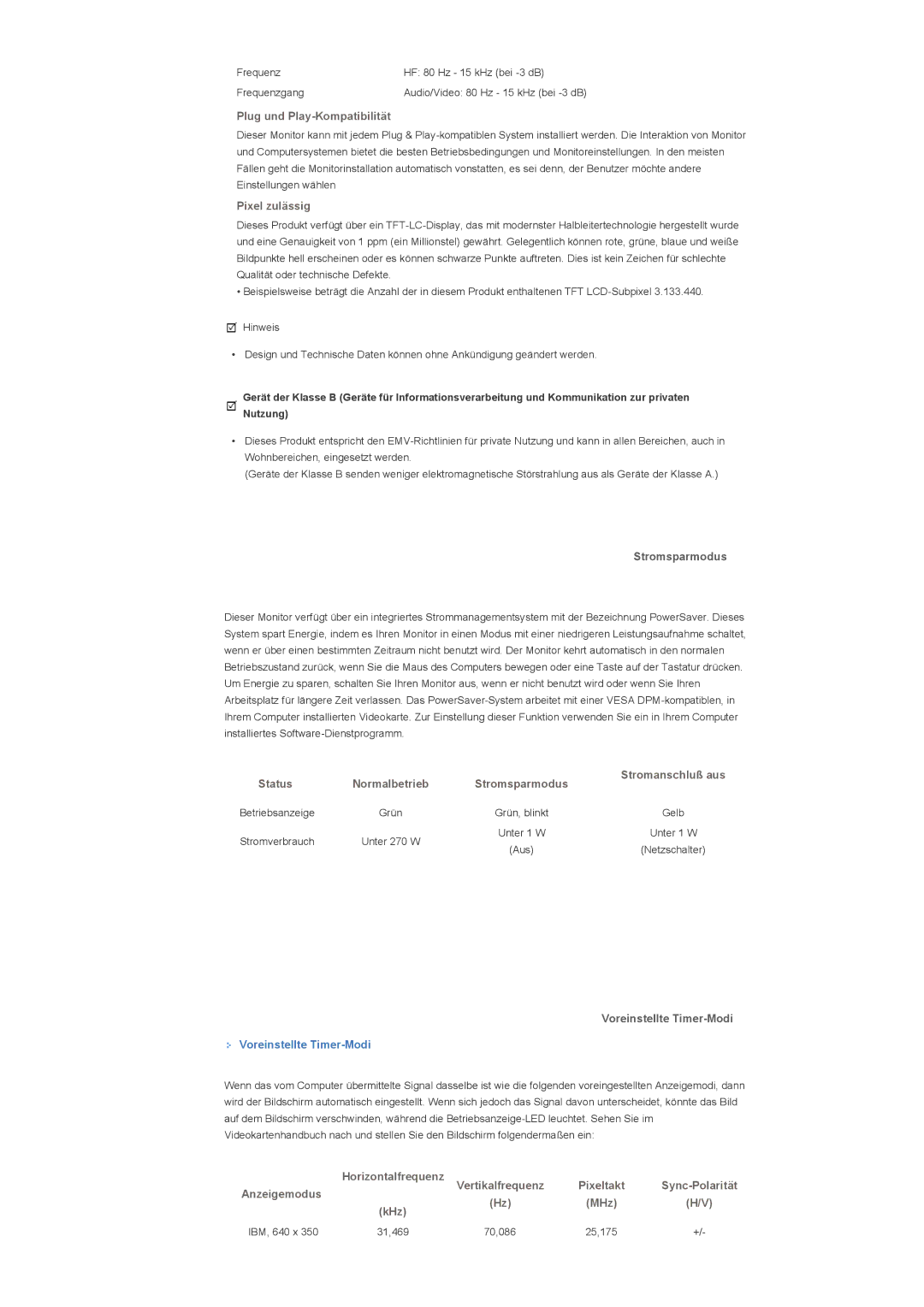 Samsung LS40BPPNB/EDC, LS46BPPNB/EDC, LS46BPPNS/EDC, LS40BPPNS/EDC manual Unter 270 W Unter 1 W Aus Netzschalter 