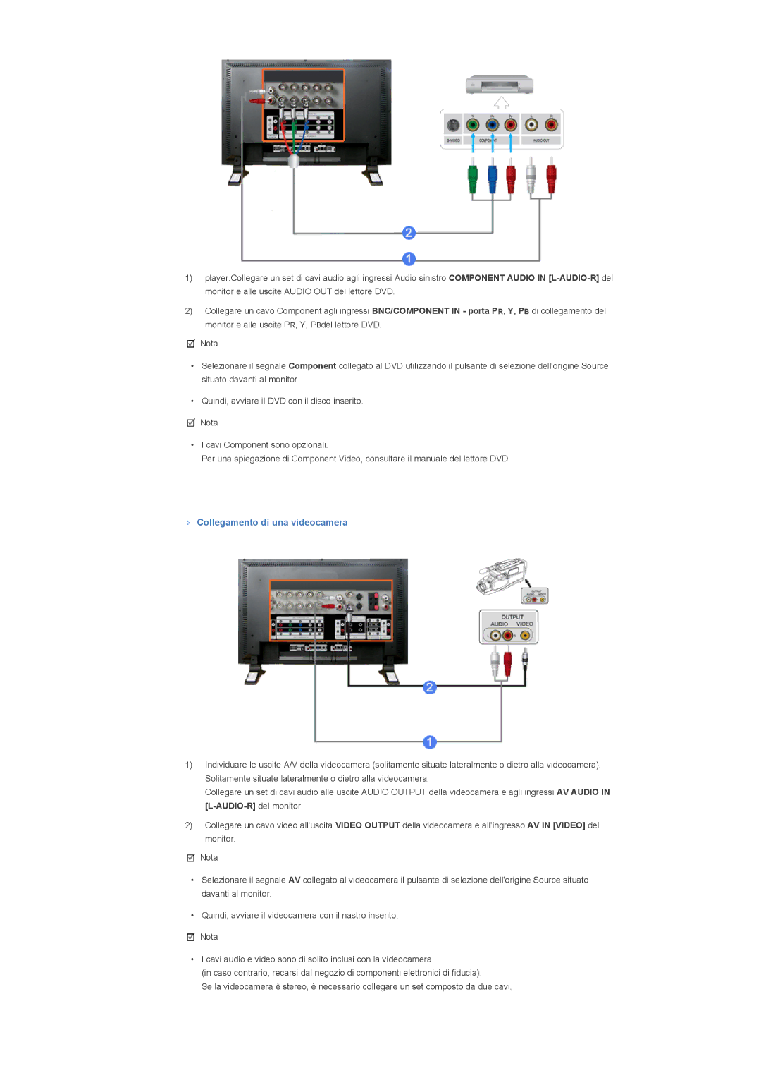 Samsung LS40BPPNB/EDC, LS46BPPNB/EDC, LS46BPPNS/EDC, LS40BPPNS/EDC manual Collegamento di una videocamera 