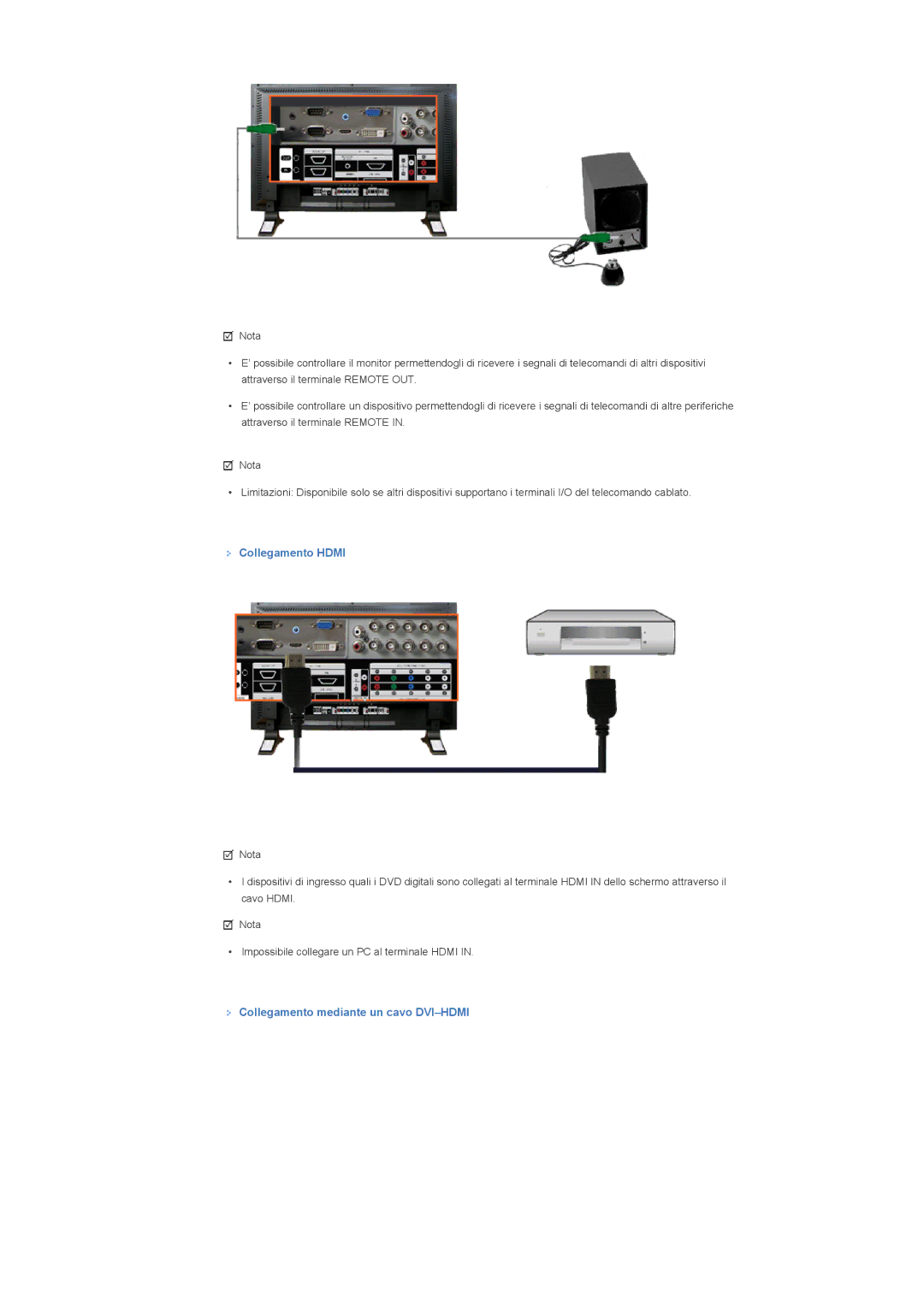 Samsung LS46BPPNB/EDC, LS40BPPNB/EDC, LS46BPPNS/EDC, LS40BPPNS/EDC Collegamento Hdmi, Collegamento mediante un cavo DVI-HDMI 