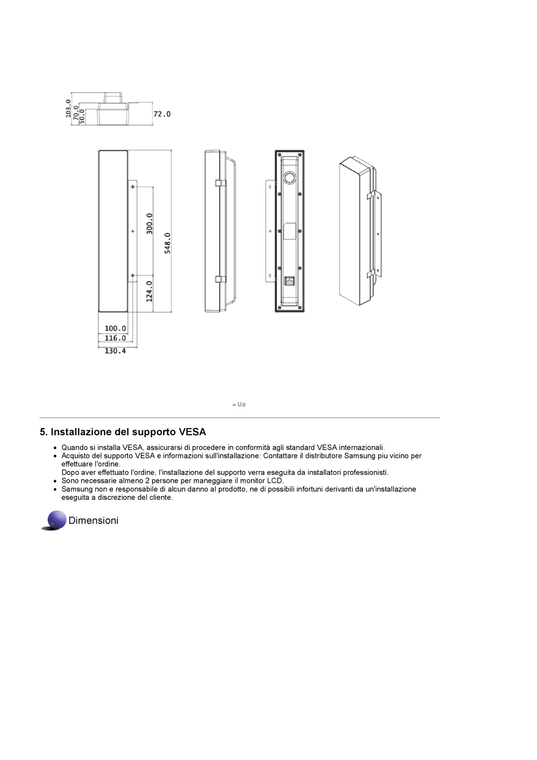 Samsung LS46BPPNS/EDC, LS46BPPNB/EDC, LS40BPPNB/EDC, LS40BPPNS/EDC manual Installazione del supporto Vesa 