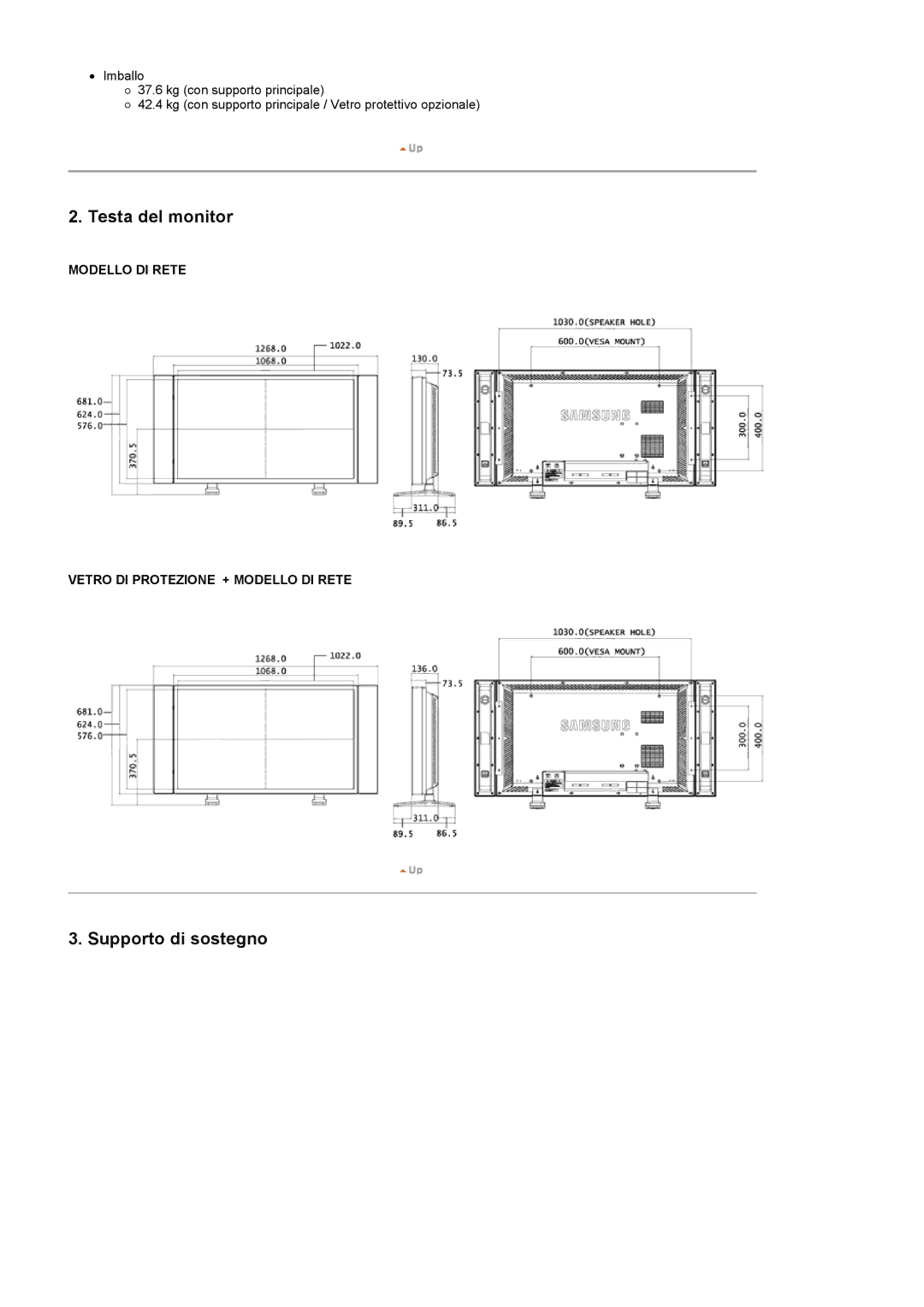 Samsung LS46BPPNB/EDC, LS40BPPNB/EDC, LS46BPPNS/EDC, LS40BPPNS/EDC manual Testa del monitor 