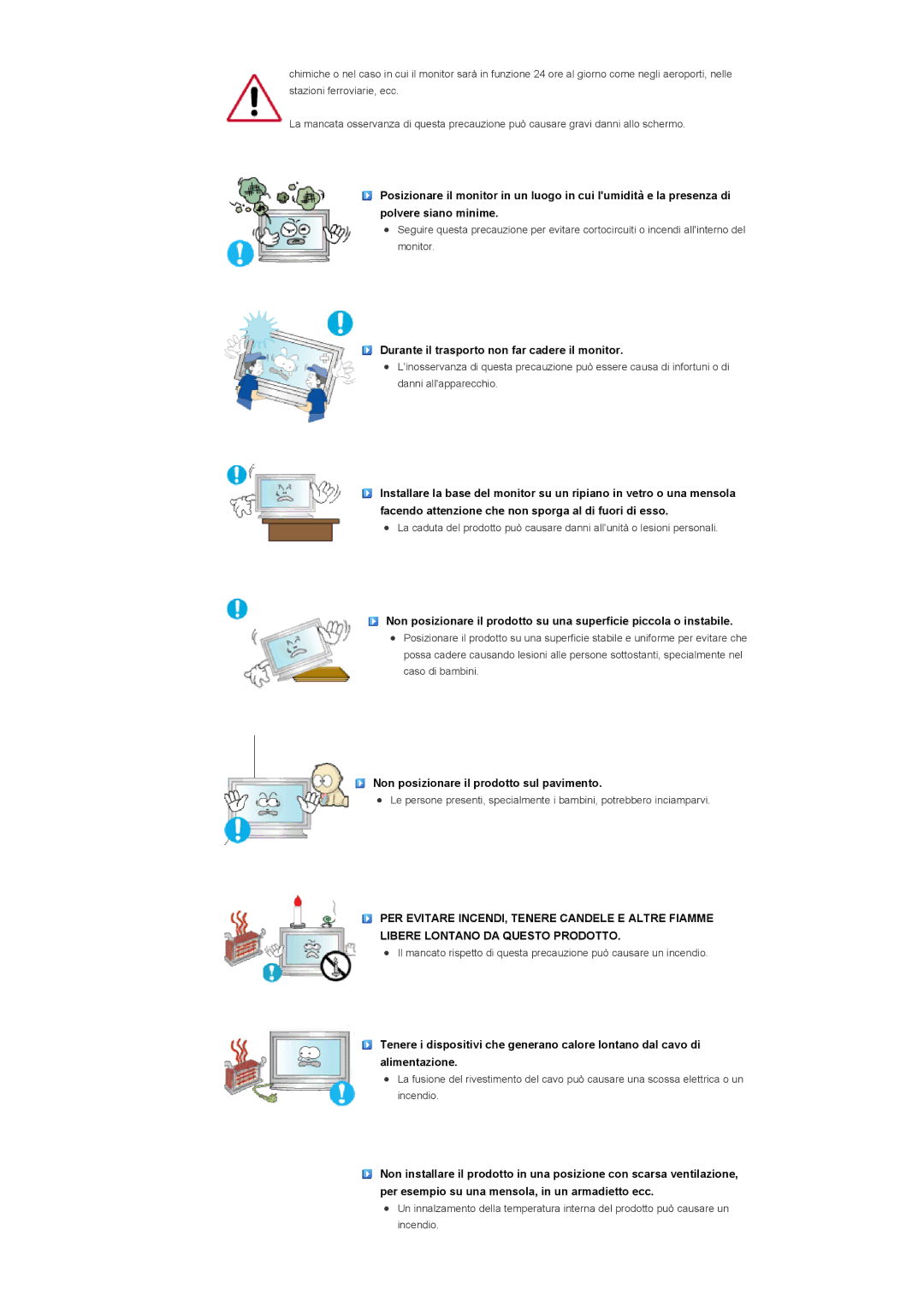 Samsung LS46BPPNB/EDC, LS40BPPNB/EDC, LS46BPPNS/EDC, LS40BPPNS/EDC manual Non posizionare il prodotto sul pavimento 