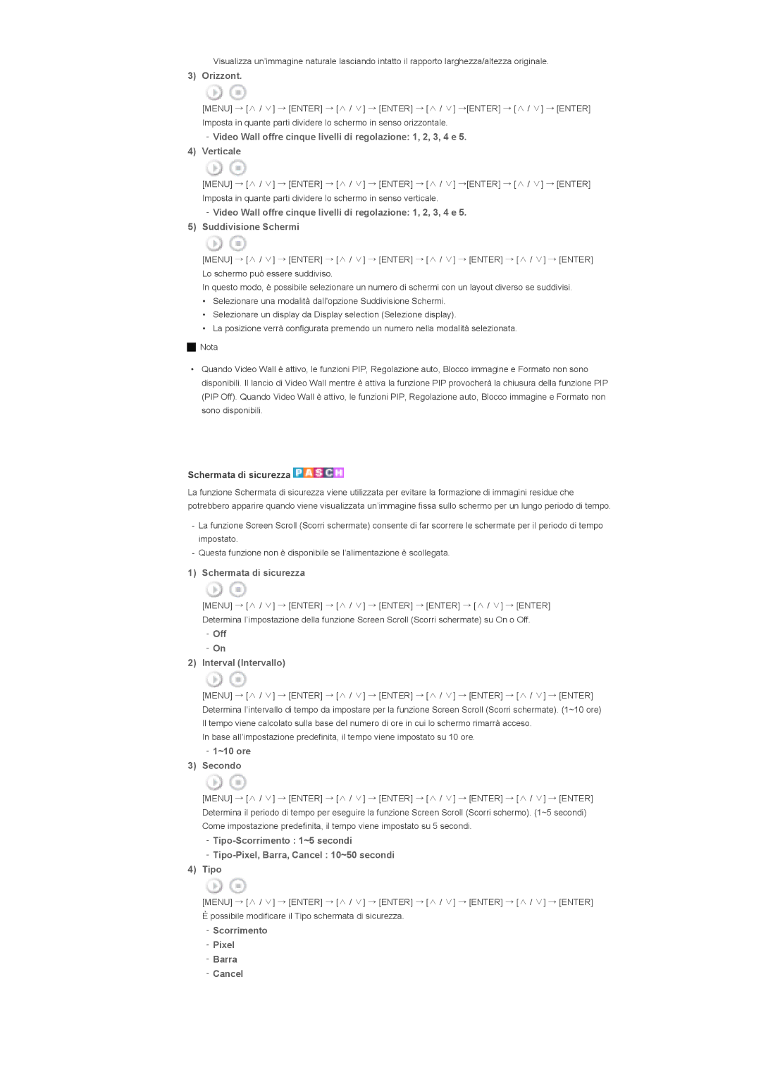 Samsung LS46BPPNB/EDC, LS40BPPNB/EDC manual Orizzont, Schermata di sicurezza, Off Interval Intervallo, ~10 ore Secondo 