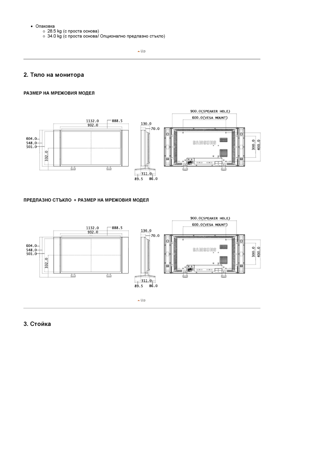 Samsung LS46BPPNB/EDC, LS40BPPNB/EDC, LS46BPPNS/EDC, LS40BPPNS/EDC manual Тяло на монитора 