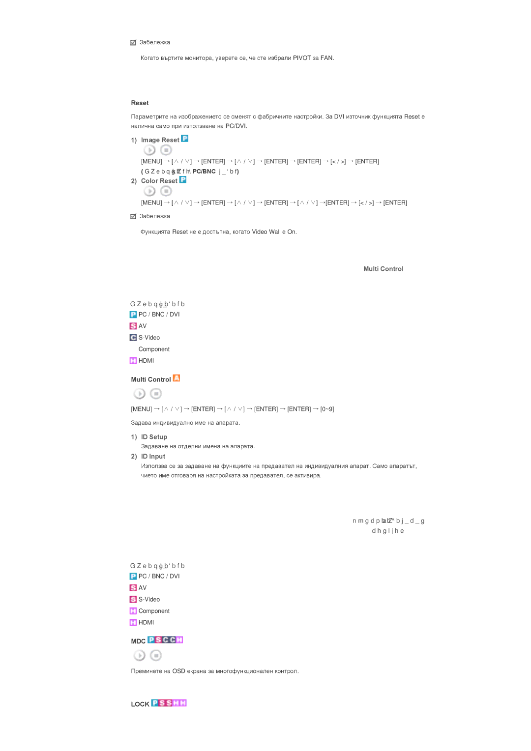 Samsung LS46BPPNS/EDC, LS46BPPNB/EDC manual Image Reset, Color Reset, Multi Control Налични режими, ID Setup, ID Input 