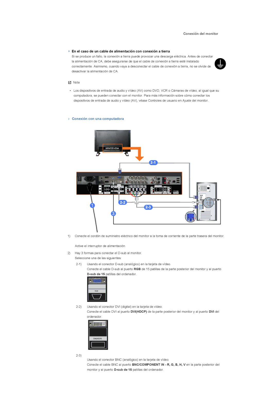 Samsung LS40BPTNB/EDC, LS46BPTNS/EDC, LS40BPTNS/EDC, LS46BPTNB/EDC manual Conexión del monitor, Conexión con una computadora 