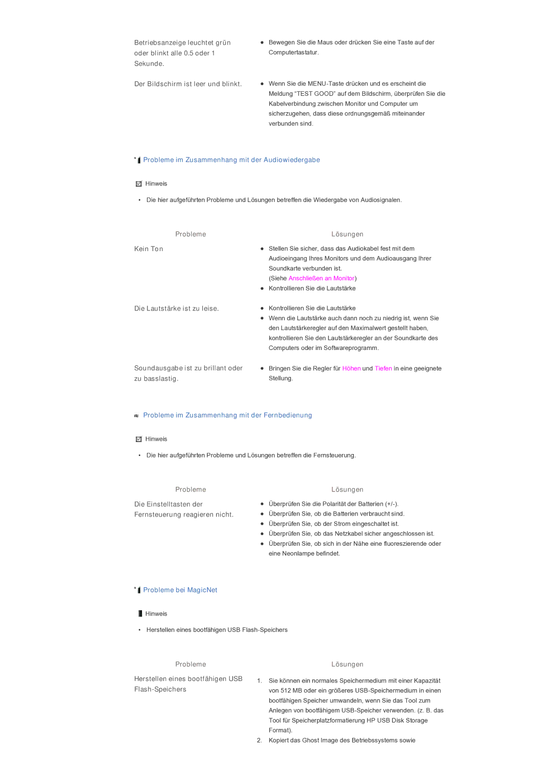 Samsung LS40BPTNS/EDC Probleme im Zusammenhang mit der Audiowiedergabe, Probleme im Zusammenhang mit der Fernbedienung 