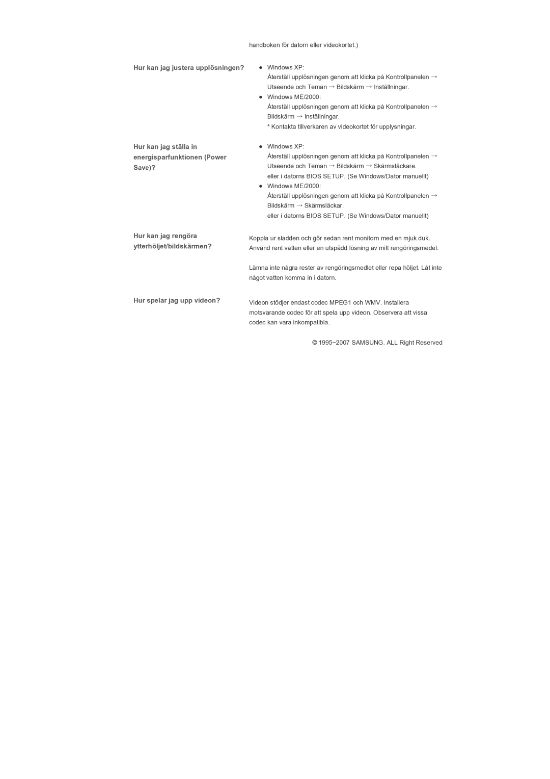 Samsung LS46BPTNB/EDC manual Hur kan jag justera upplösningen?, Hur kan jag ställa in energisparfunktionen Power Save? 