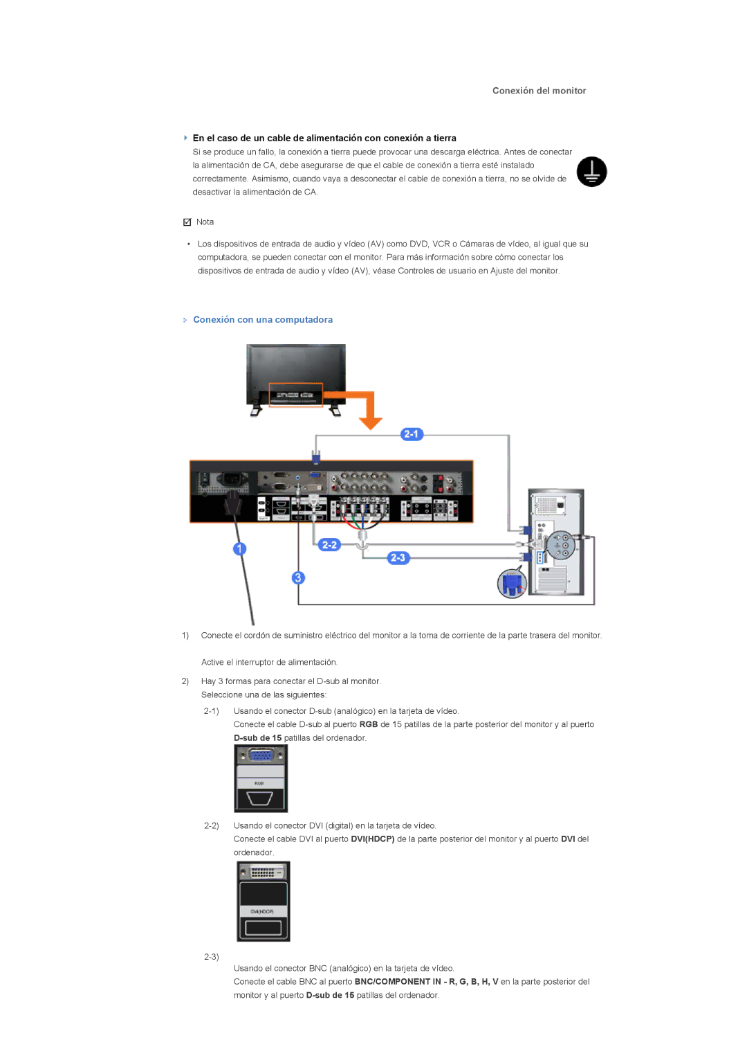 Samsung LS40BPPNS/EDC, LS46BPTNS/EDC, LS46BPPNB/EDC, LS40BPPNB/EDC manual Conexión del monitor, Conexión con una computadora 