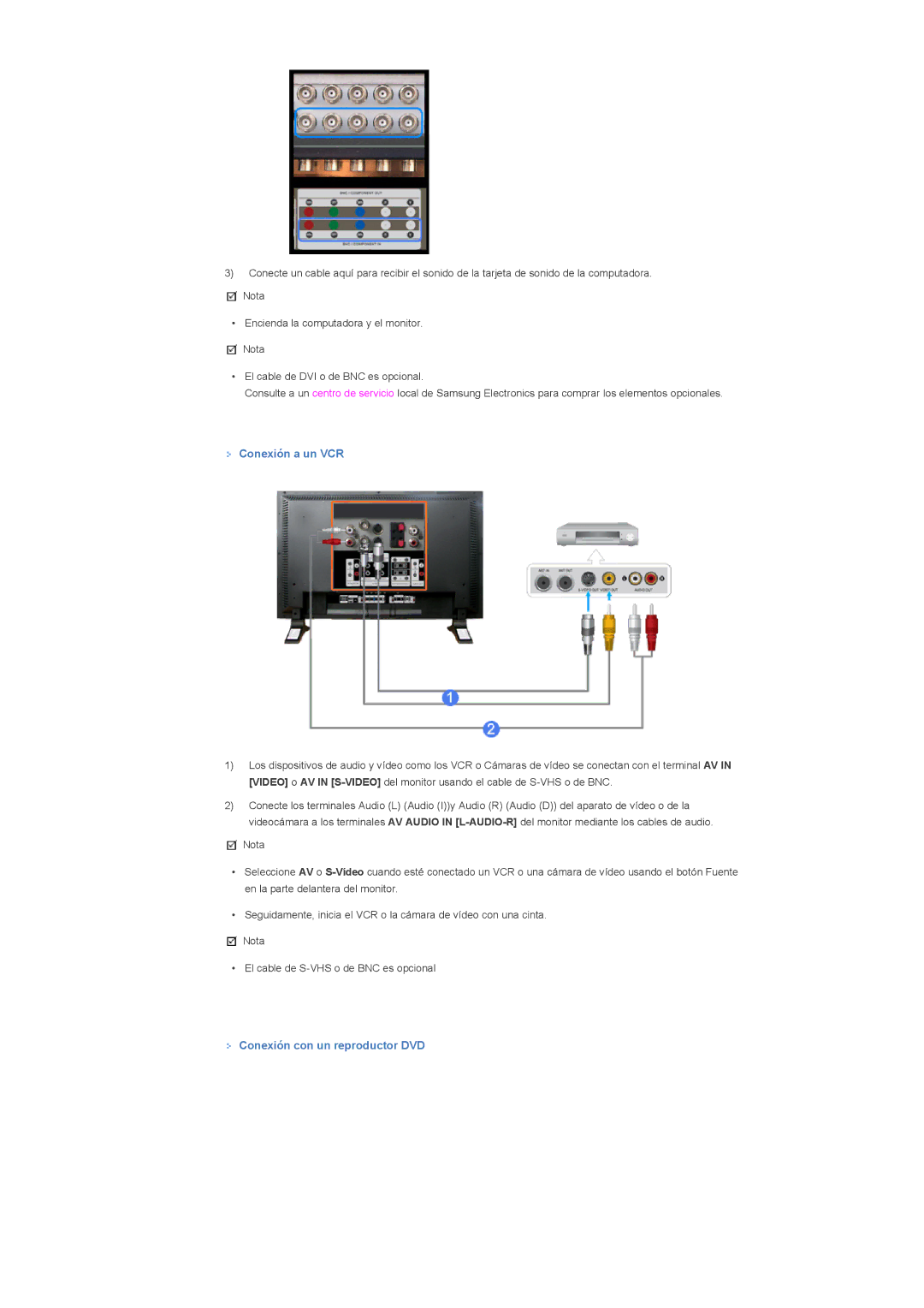 Samsung LS46BPTNS/EDC, LS46BPPNB/EDC, LS40BPPNB/EDC, LS46BPTNB/EDC manual Conexión a un VCR, Conexión con un reproductor DVD 