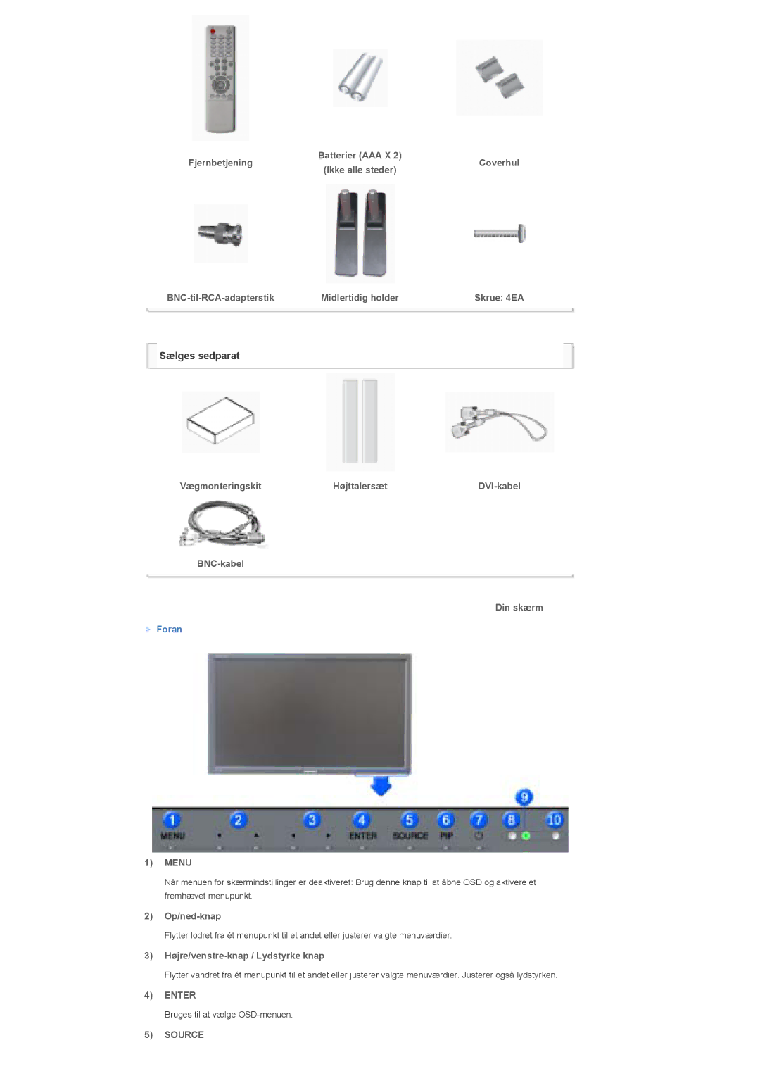 Samsung LS46BPTNB/EDC, LS46BPTNS/EDC, LS46BPPNB/EDC, LS40BPPNB/EDC, LS46BPPNS/EDC, LS40BPPNS/EDC manual Menu, Enter, Source 