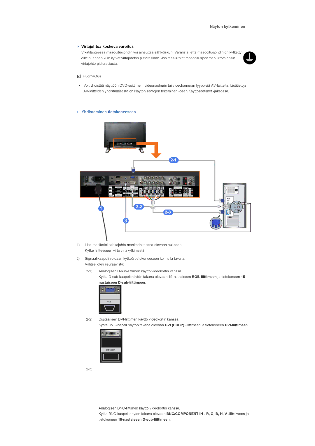 Samsung LS40BPPNS/EDC, LS46BPTNS/EDC, LS46BPPNB/EDC, LS40BPPNB/EDC manual Näytön kytkeminen, Yhdistäminen tietokoneeseen 