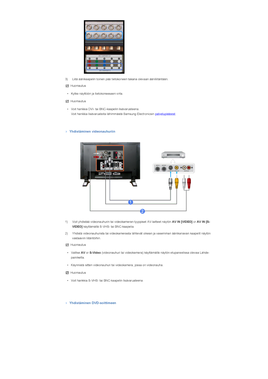 Samsung LS46BPTNS/EDC, LS46BPPNB/EDC, LS40BPPNB/EDC, LS46BPTNB/EDC Yhdistäminen videonauhuriin, Yhdistäminen DVD-soittimeen 