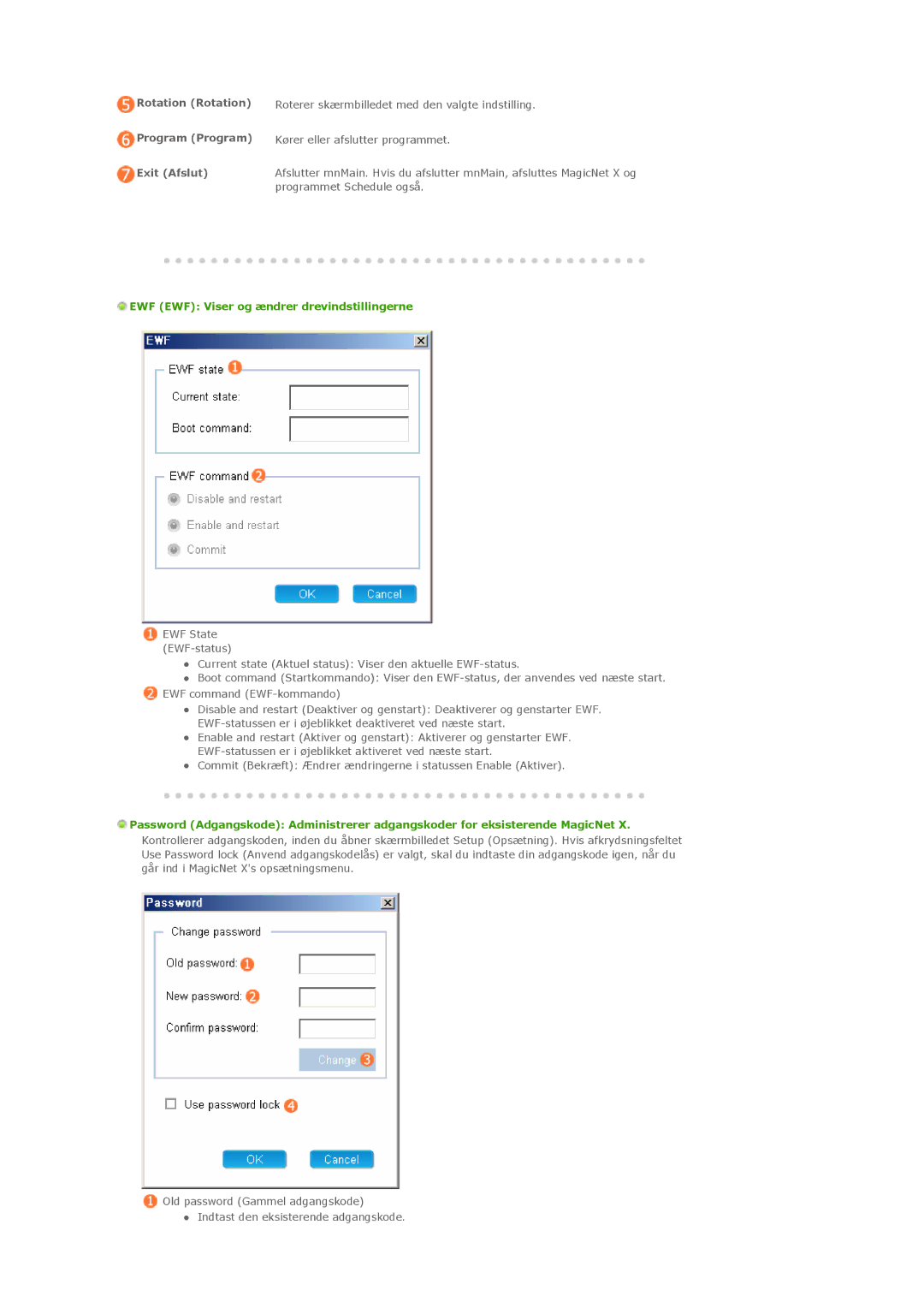 Samsung LS40BPTNB/EDC manual Rotation Rotation Program Program Exit Afslut, EWF EWF Viser og ændrer drevindstillingerne 