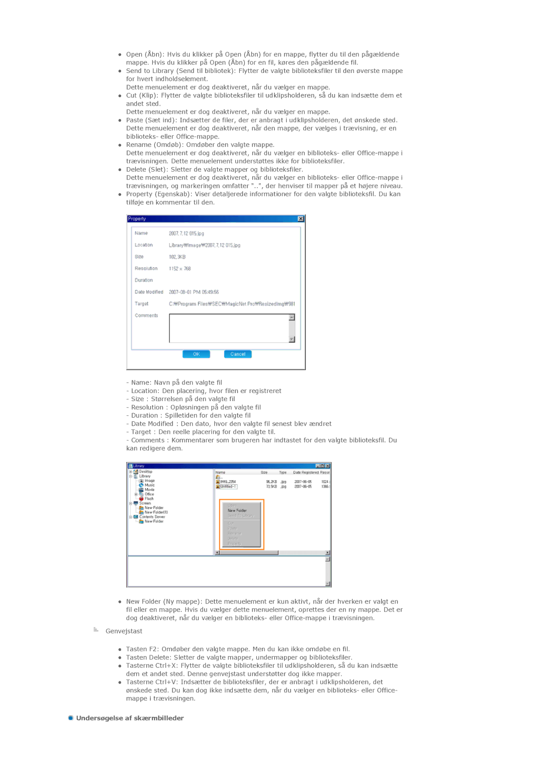 Samsung LS46BPPNB/EDC manual Delete Slet Sletter de valgte mapper og biblioteksfiler, Undersøgelse af skærmbilleder 