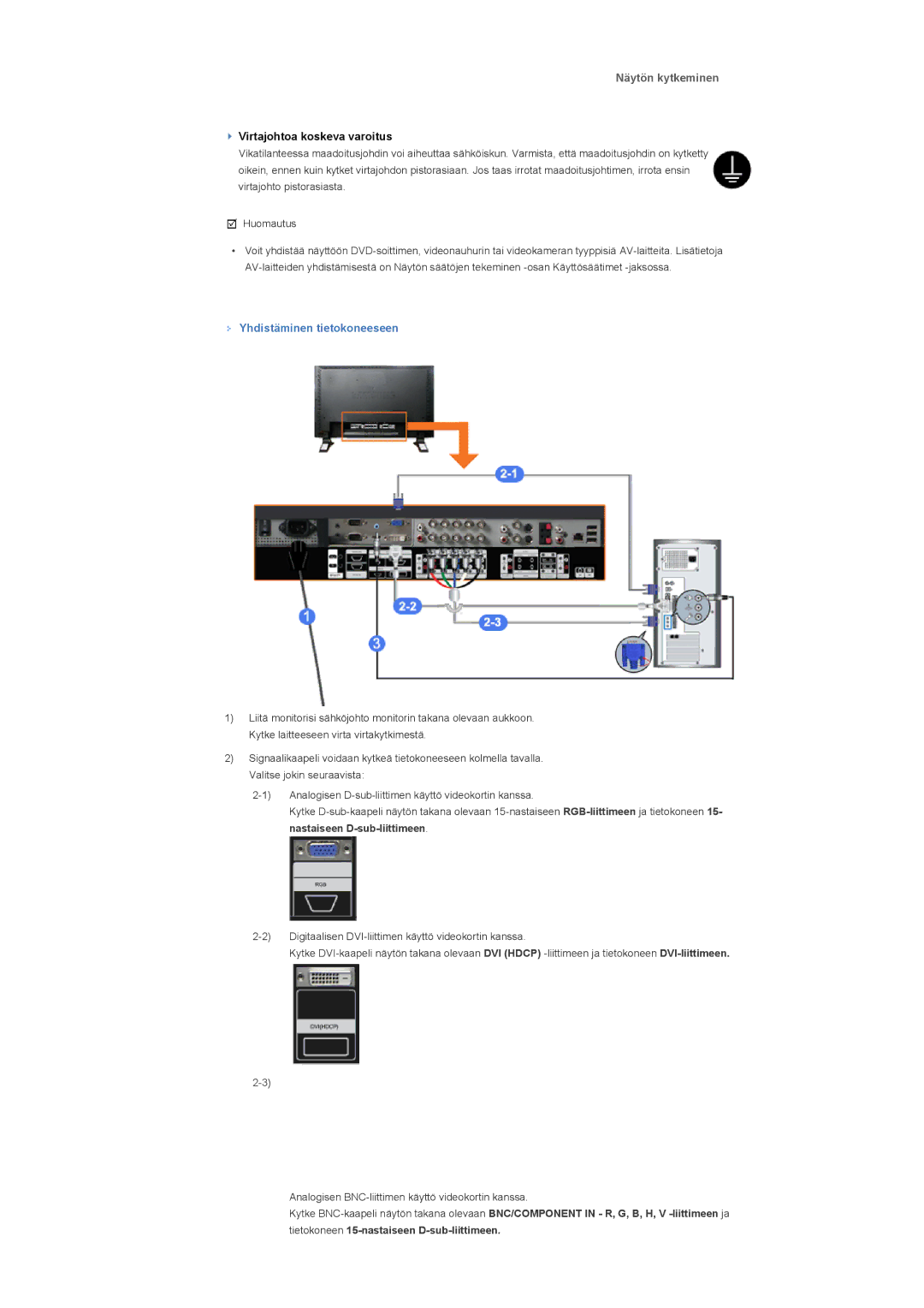 Samsung LS40BPPNS/EDC, LS46BPTNS/EDC, LS46BPPNB/EDC, LS40BPTNB/EDC manual Näytön kytkeminen, Yhdistäminen tietokoneeseen 