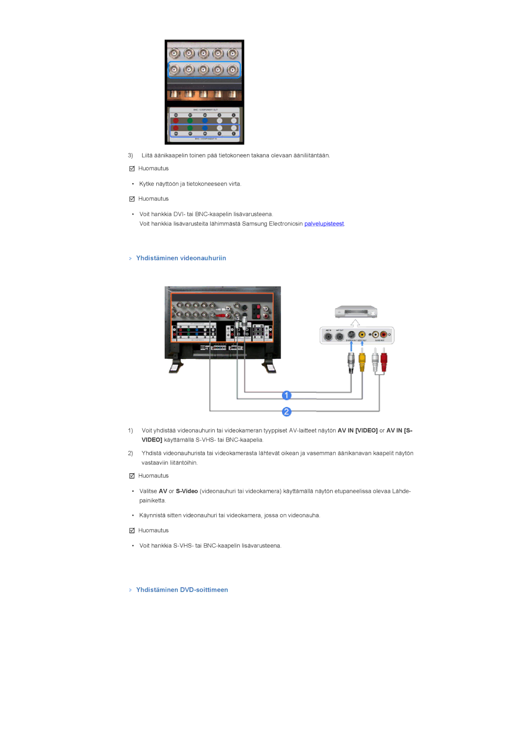 Samsung LS46BPTNS/EDC, LS46BPPNB/EDC, LS40BPTNB/EDC, LS40BPPNB/EDC Yhdistäminen videonauhuriin, Yhdistäminen DVD-soittimeen 