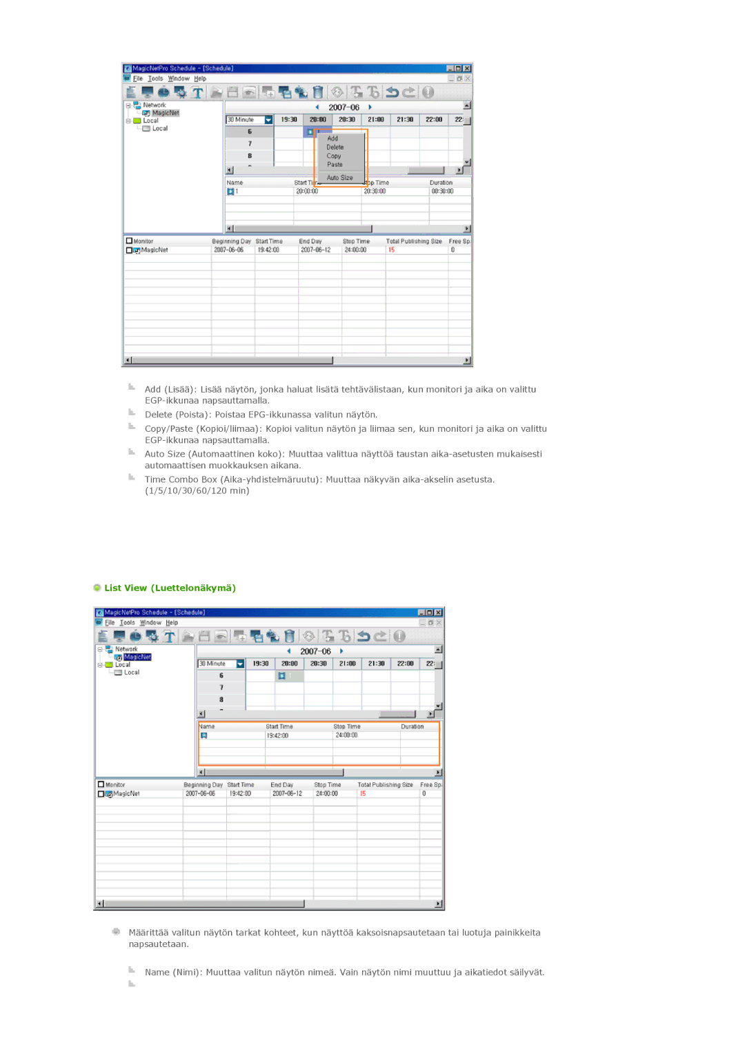 Samsung LS46BPPNS/EDC, LS46BPTNS/EDC, LS46BPPNB/EDC, LS40BPTNB/EDC, LS40BPPNB/EDC, LS46BPTNB/EDC manual List View Luettelonäkymä 