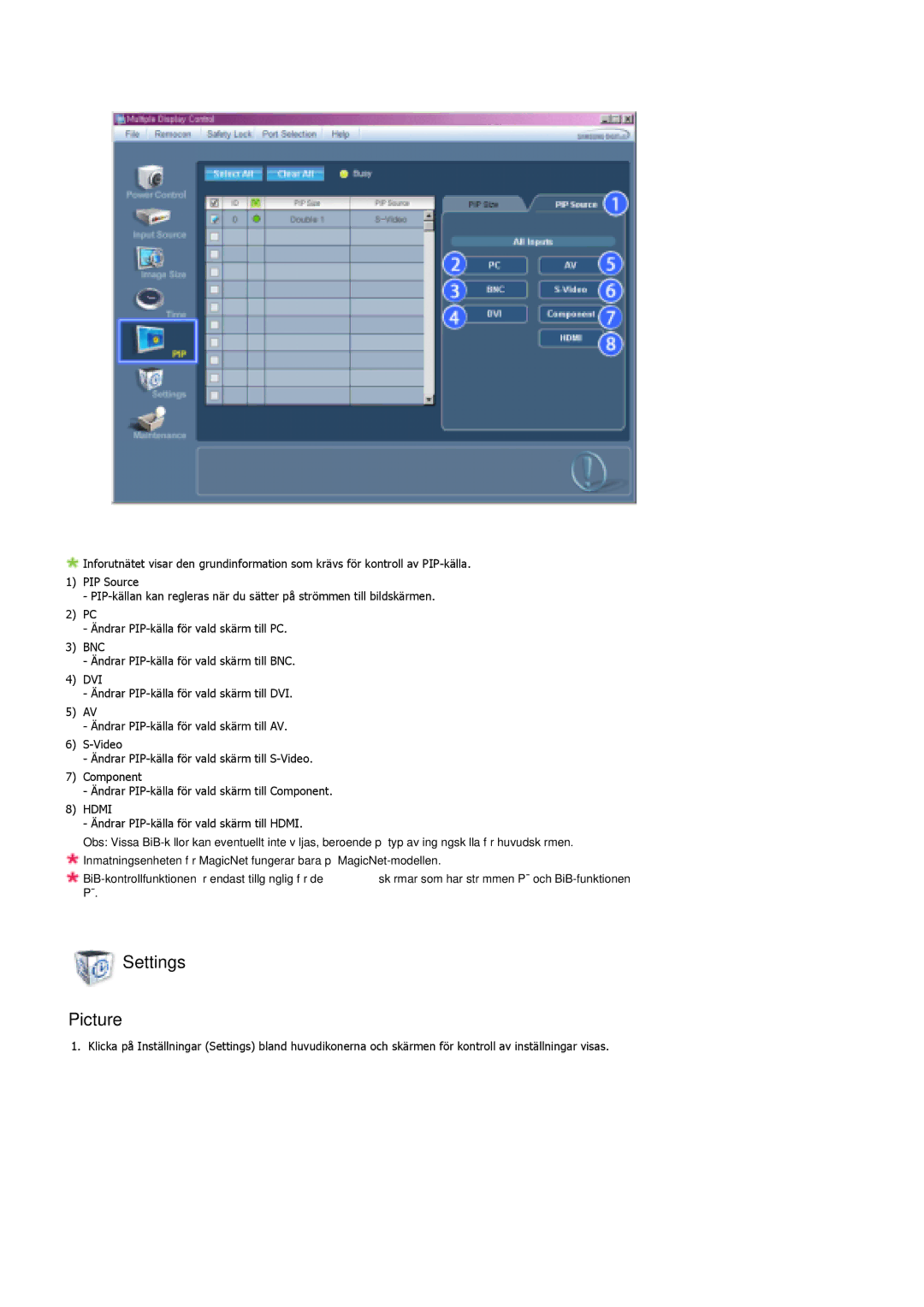 Samsung LS40BPPNB/EDC, LS46BPTNS/EDC, LS46BPPNB/EDC, LS40BPTNB/EDC, LS46BPTNB/EDC, LS46BPPNS/EDC manual Settings Picture 