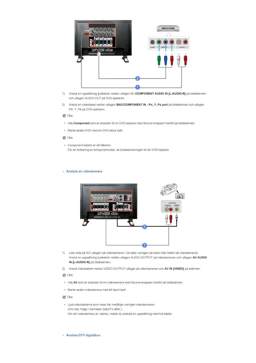 Samsung LS46BPTNS/EDC, LS46BPPNB/EDC, LS40BPTNB/EDC, LS40BPPNB/EDC manual Ansluta en videokamera, Ansluta DTV digitalbox 