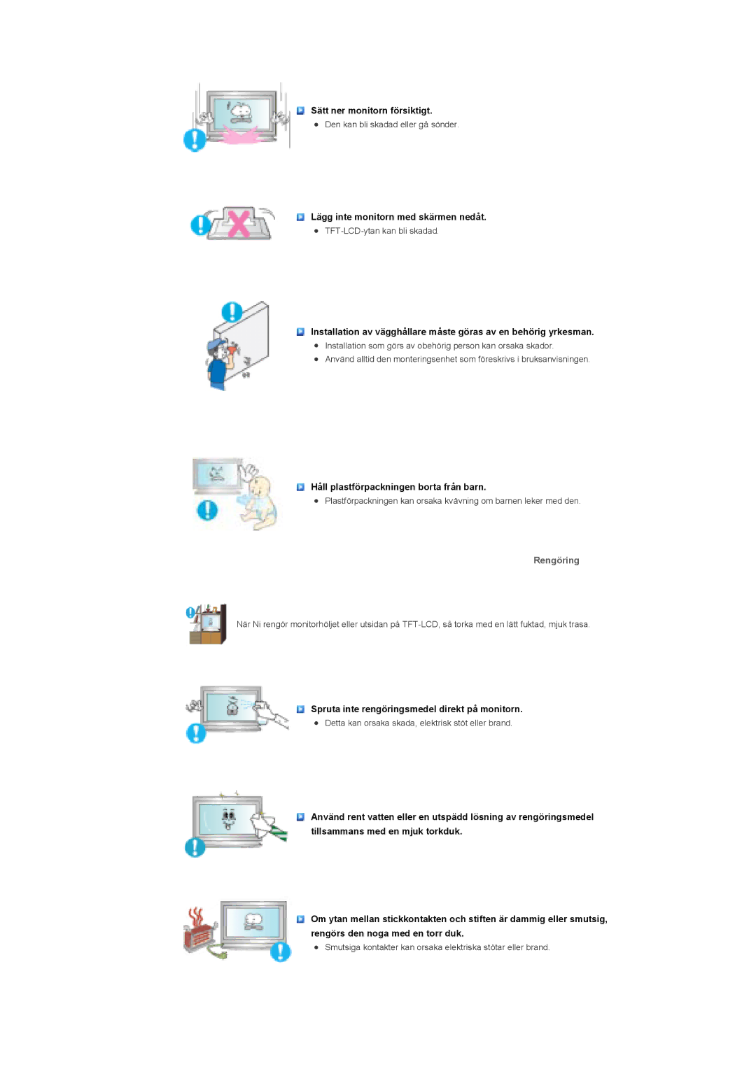 Samsung LS46BPPNS/EDC, LS46BPTNS/EDC, LS46BPPNB/EDC, LS40BPTNB/EDC, LS40BPPNB/EDC, LS46BPTNB/EDC, LS40BPPNS/EDC manual Rengöring 