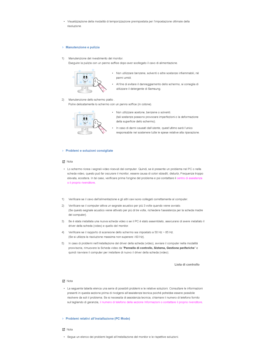 Samsung LS46BPPNB/EDC, LS46BPTNS/EDC manual Manutenzione e pulizia, Problemi e soluzioni consigliate, Lista di controllo 