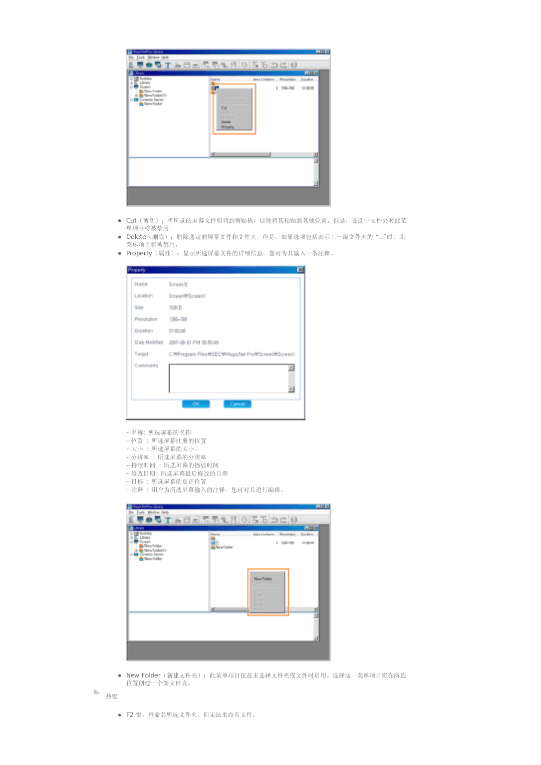 Samsung LS40BPTNS/EDC, LS46BPTNS/EDC, LS46BPPNB/EDC, LS40BPTNB/EDC, LS40BPPNB/EDC manual Cut Delete Property New Folder 