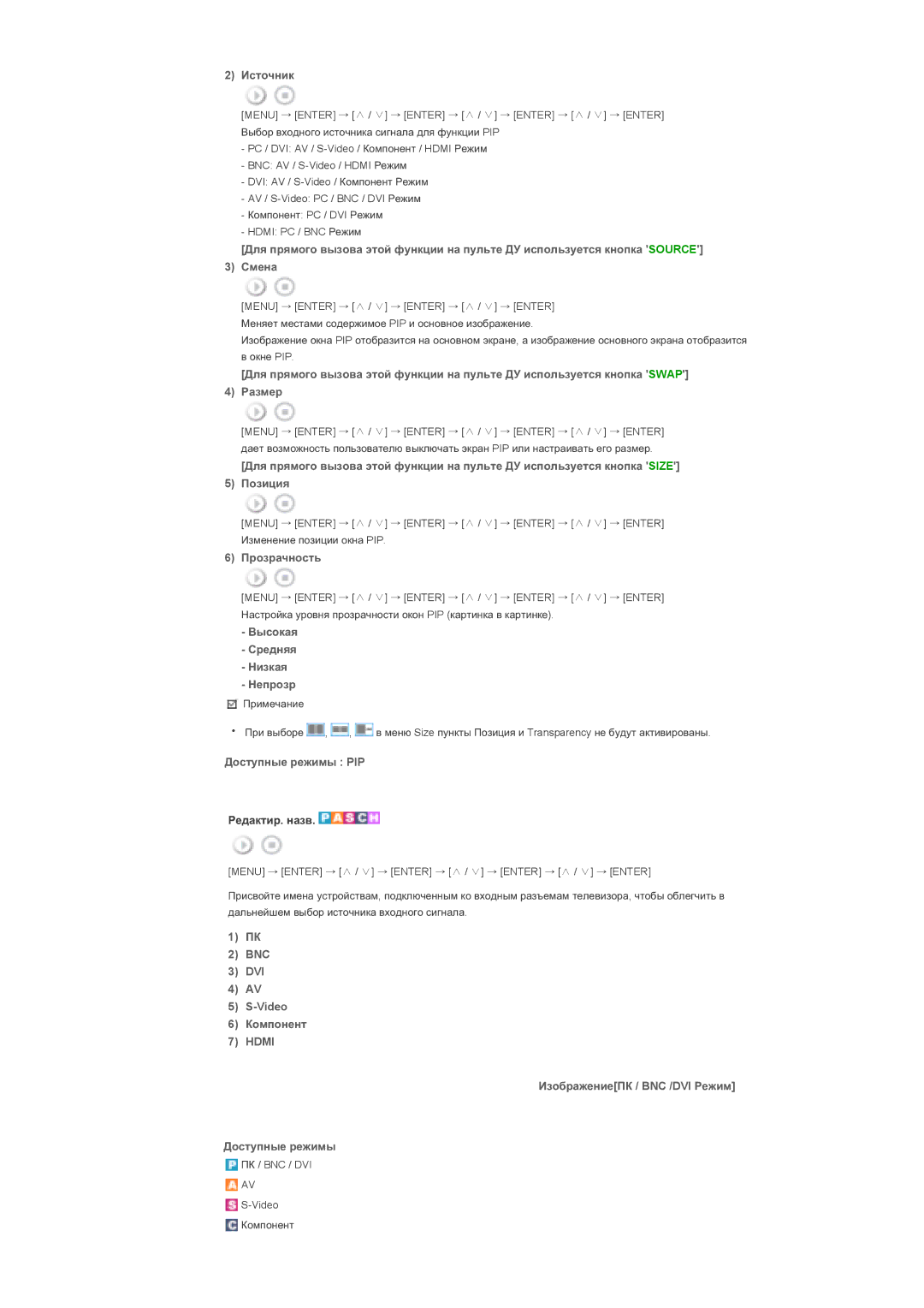 Samsung LS40BPTNS/EDC, LS46BPTNS/EDC manual Ɂɫɬɨɱɧɢɤ, Ɉɪɨɡɪɚɱɧɨɫɬɶ, Ȼɵɫɨɤɚɹ Ɋɪɟɞɧɹɹ Ɇɢɡɤɚɹ Ɇɟɩɪɨɡɪ, Ⱦɨɫɬɭɩɧɵɟ ɪɟɠɢɦɵ PIP 