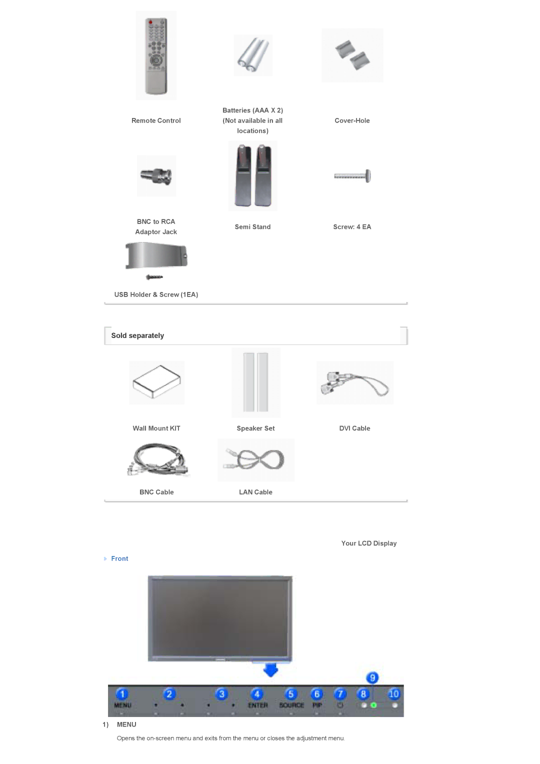 Samsung LS46BPTNB/EDC, LS46BPTNS/XSJ, LS46BPTNSF/XSJ, LS46BPTNS/EDC manual Menu 