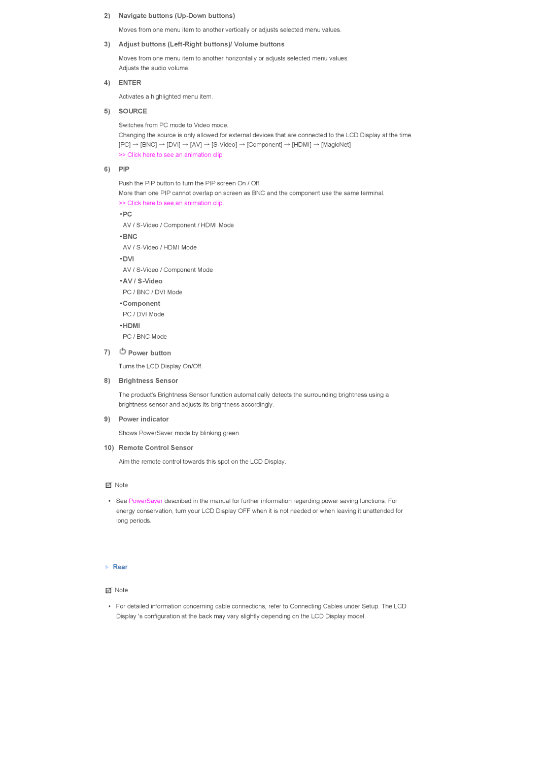 Samsung LS46BPTNS/XSJ, LS46BPTNSF/XSJ, LS46BPTNS/EDC, LS46BPTNB/EDC manual Enter, Source, Bnc, Dvi, Hdmi 