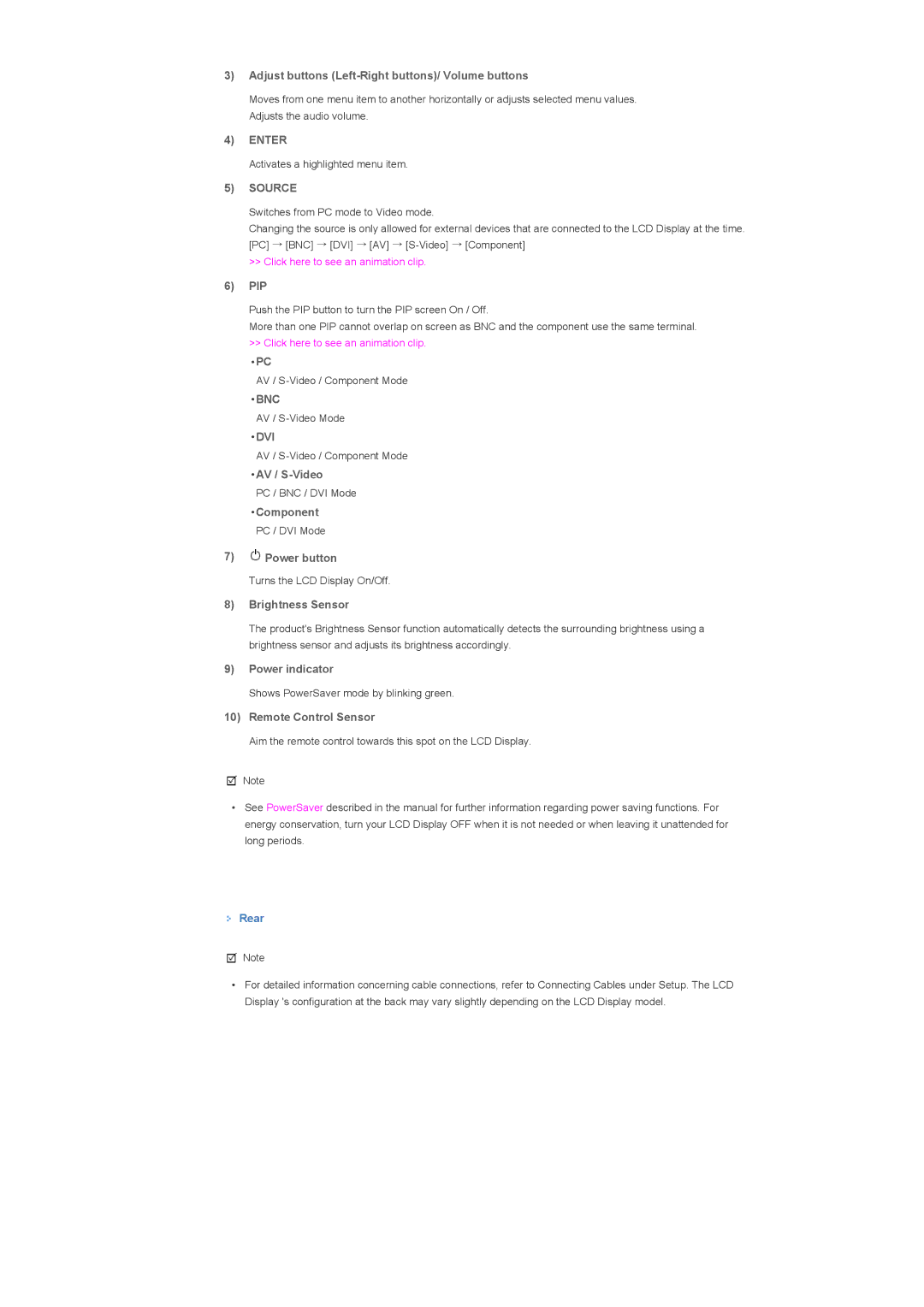 Samsung LS57BPHNBF/EDC, LS57BPHNB/EDC, LS57BPHNS/EDC, LS57BPPNS/EDC, LS57BPPNBF/EDC manual Enter, Source, Bnc, Dvi 