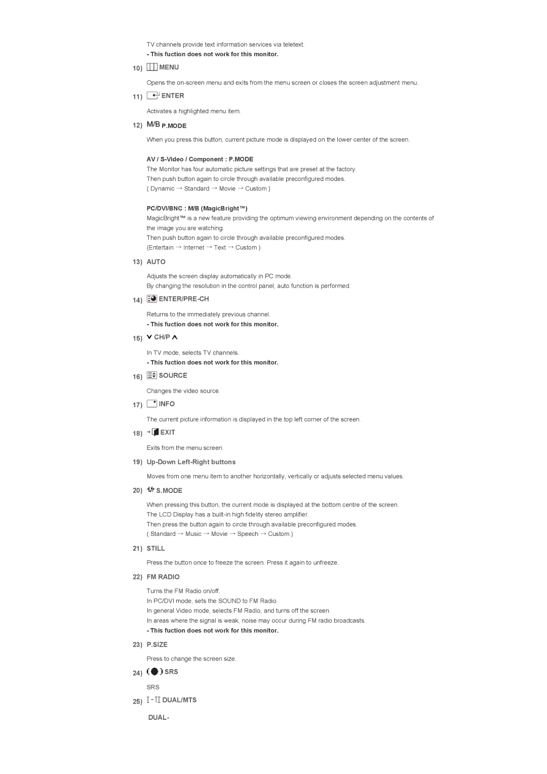 Samsung LS57BPPNS/EDC, LS57BPHNB/EDC, LS57BPHNS/EDC, LS57BPHNBF/EDC manual Enter/Pre-Ch, Still, FM Radio, DUAL/MTS Dual 