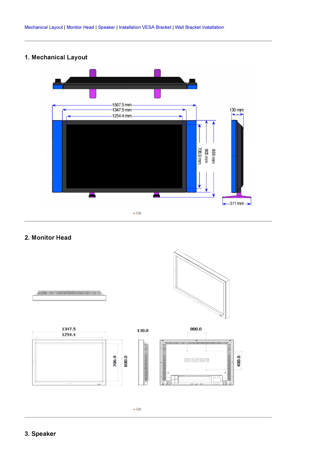 Samsung LS57BPPNBF/EDC, LS57BPHNB/EDC, LS57BPHNS/EDC, LS57BPPNS/EDC, LS57BPHNBF/EDC Mechanical Layout Monitor Head Speaker 