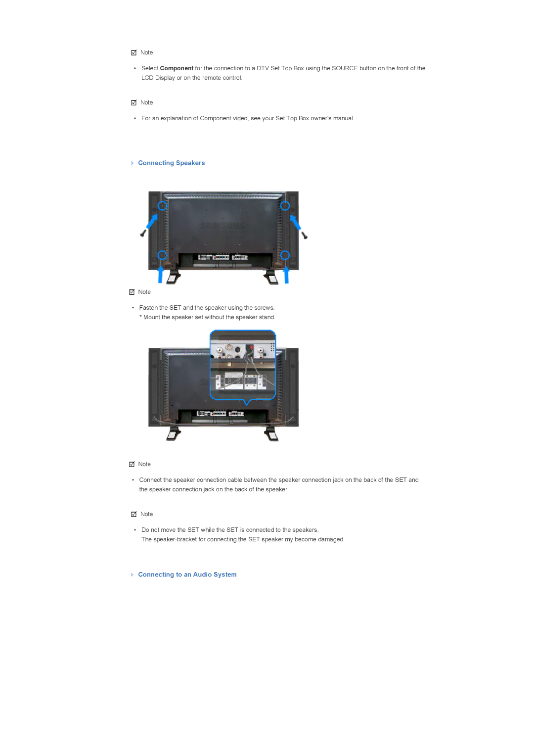 Samsung LS57BPPNBF/EDC, LS57BPHNB/EDC, LS57BPHNS/EDC, LS57BPPNS/EDC manual Connecting Speakers, Connecting to an Audio System 