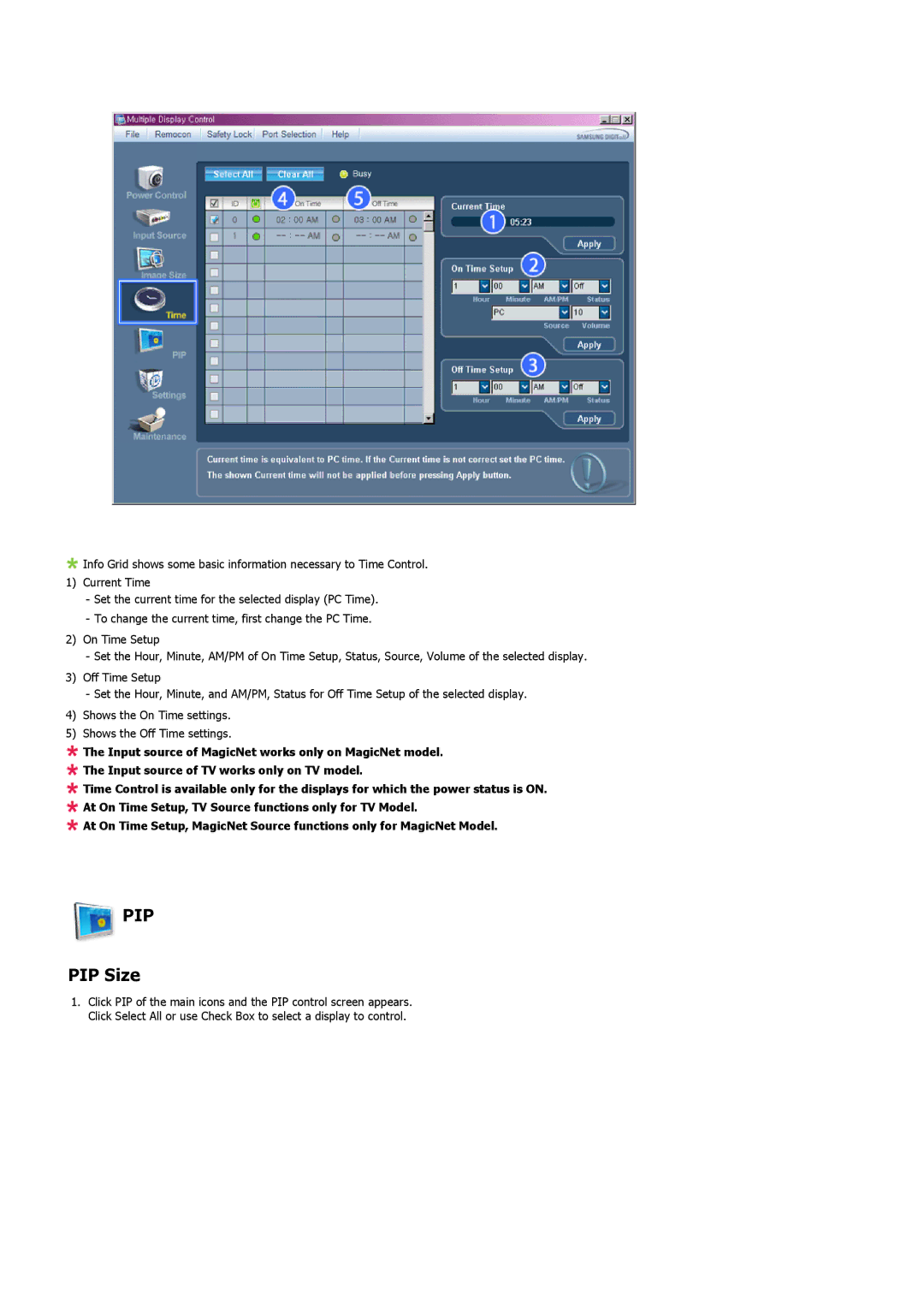 Samsung LS57BPPNBF/EDC, LS57BPHNB/EDC, LS57BPHNS/EDC, LS57BPPNS/EDC, LS57BPHNBF/EDC manual Pip, PIP Size 