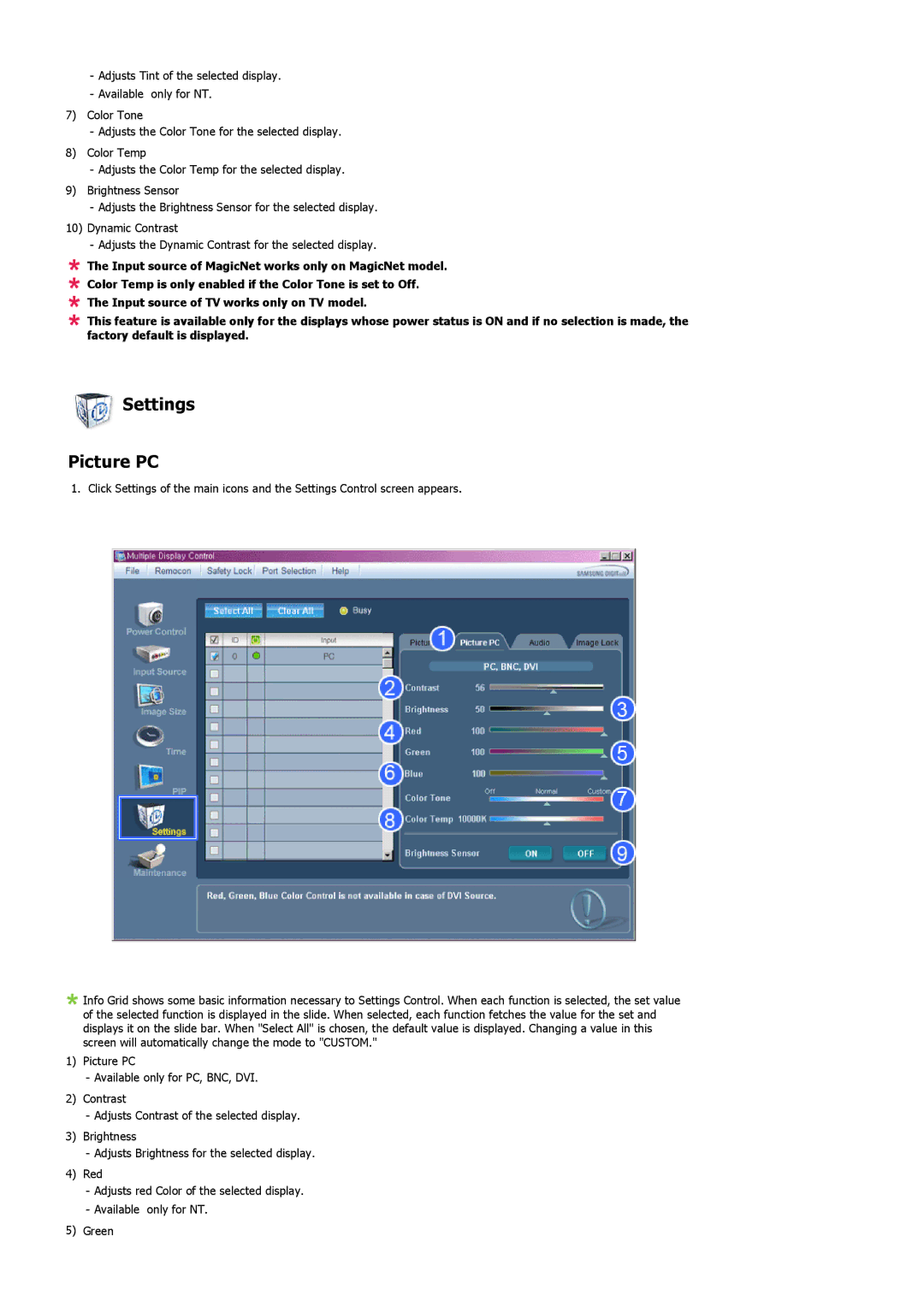 Samsung LS57BPHNBF/EDC, LS57BPHNB/EDC, LS57BPHNS/EDC, LS57BPPNS/EDC, LS57BPPNBF/EDC manual Settings Picture PC 