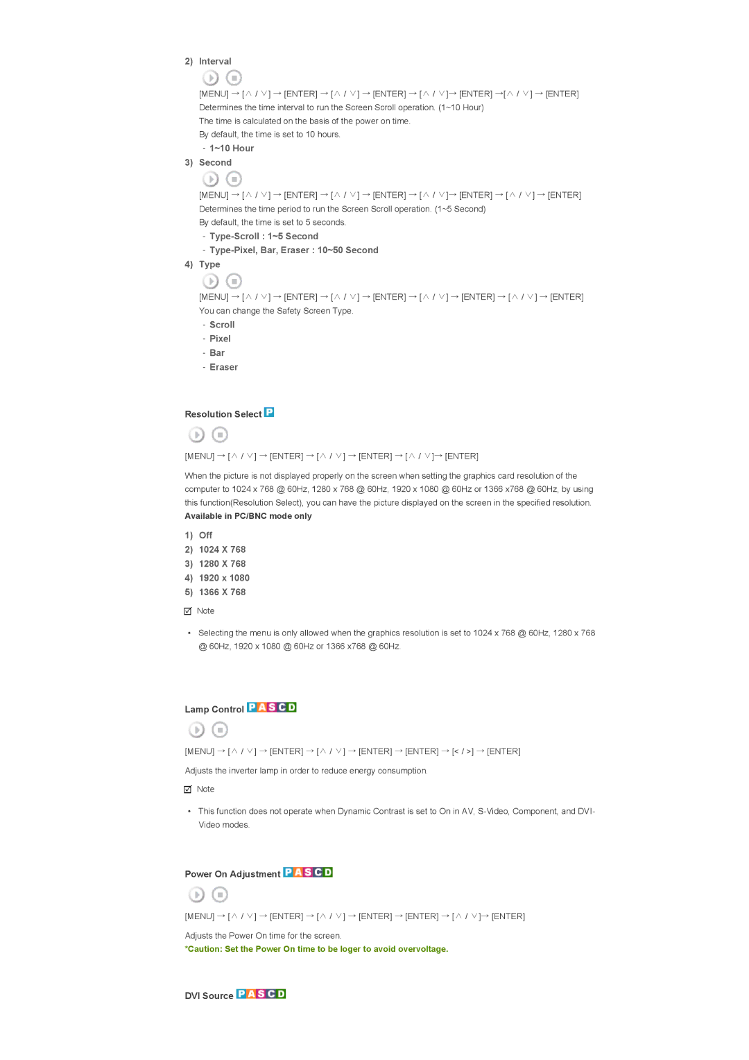 Samsung LS57BPPNS/EDC manual Interval, ~10 Hour Second, Type-Scroll 1~5 Second Type-Pixel, Bar, Eraser 10~50 Second 