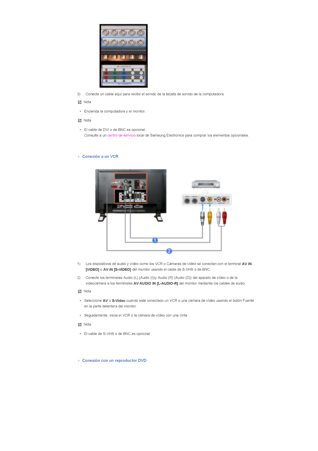 Samsung LS57BPPNS/EDC, LS57BPHNB/EDC, LS57BPHNS/EDC, LS57BPHNBF/EDC manual Conexión a un VCR, Conexión con un reproductor DVD 