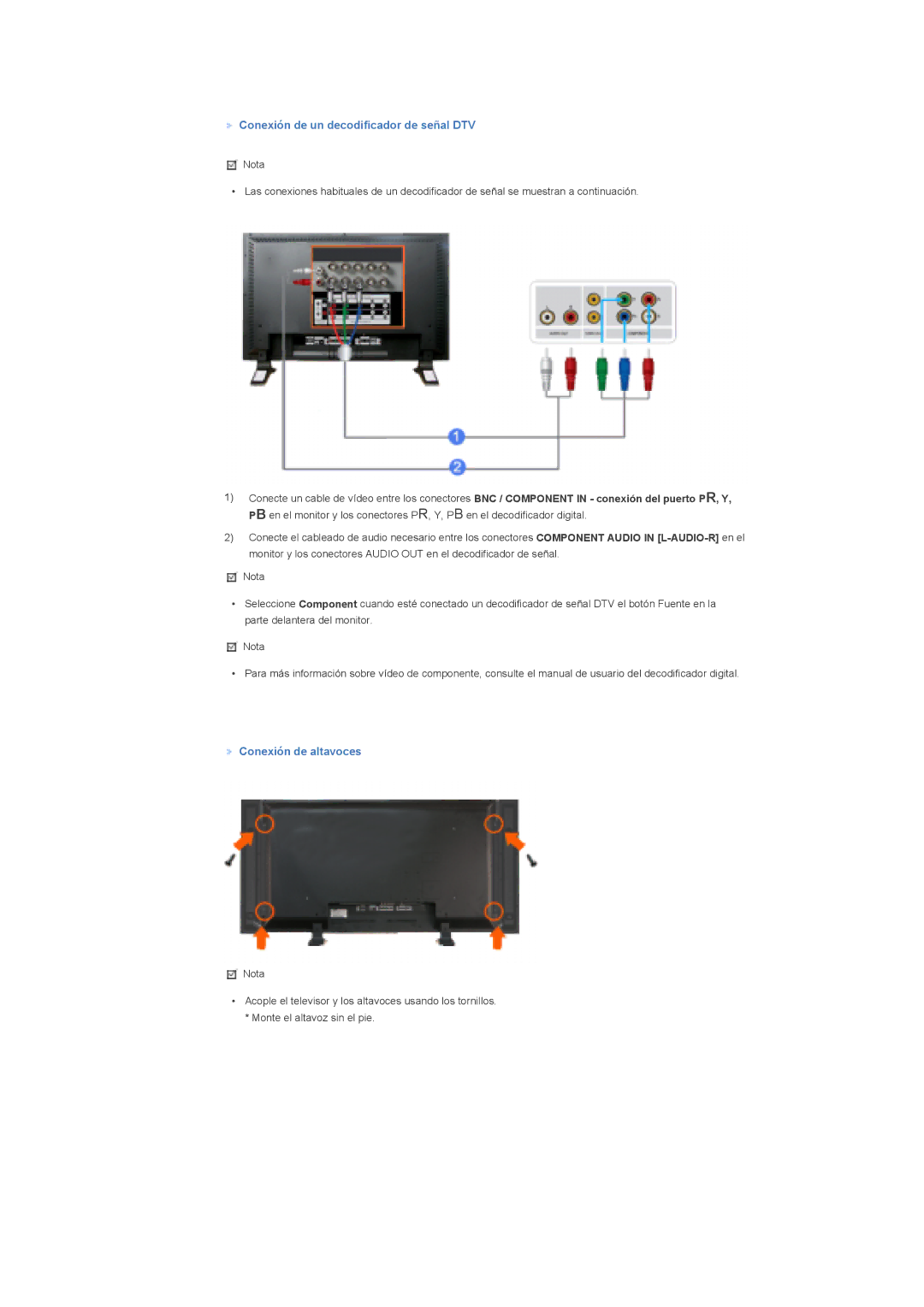 Samsung LS57BPPNBF/EDC, LS57BPHNB/EDC, LS57BPHNS/EDC manual Conexión de un decodificador de señal DTV, Conexión de altavoces 