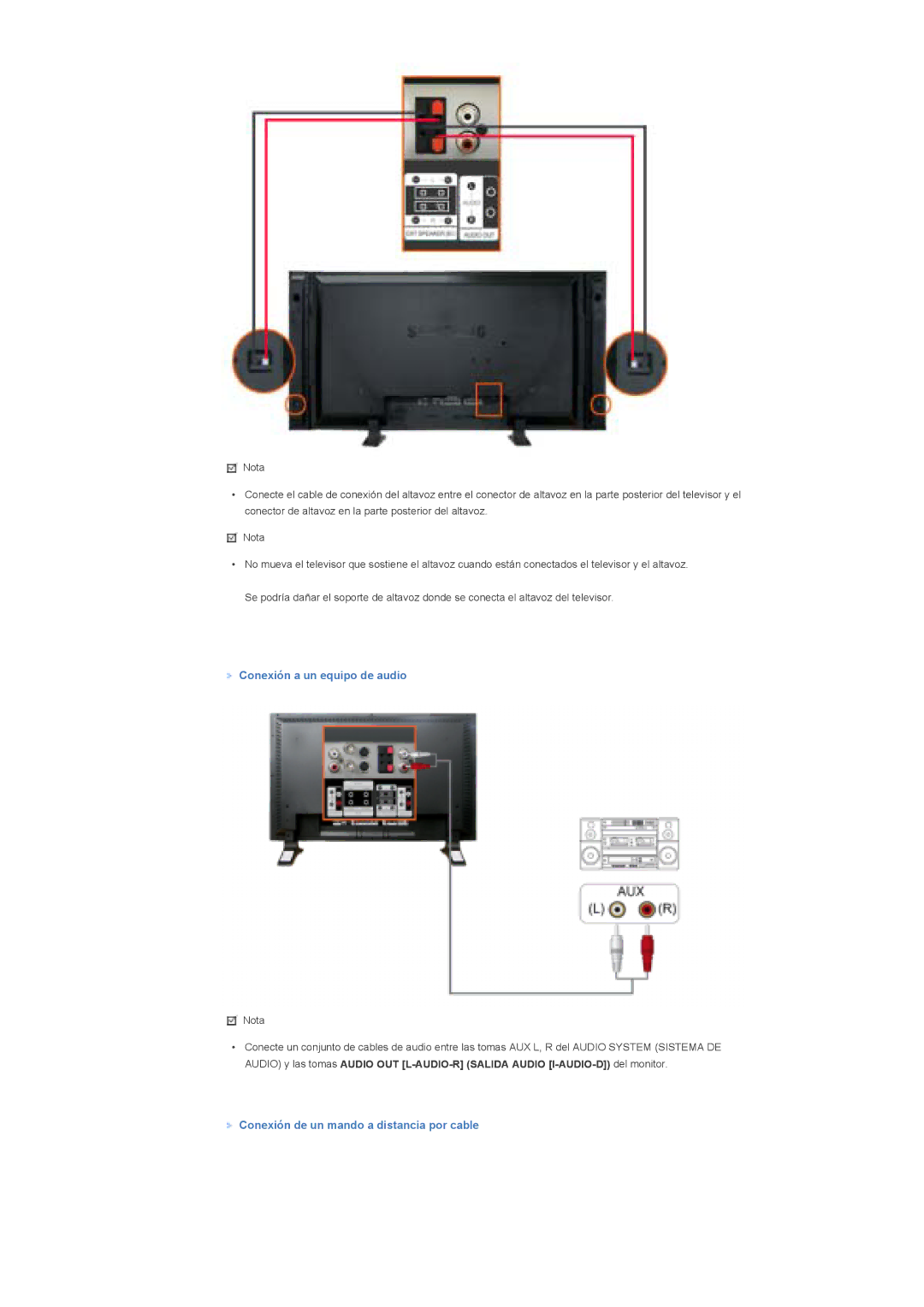 Samsung LS57BPHNB/EDC, LS57BPHNS/EDC manual Conexión a un equipo de audio, Conexión de un mando a distancia por cable 