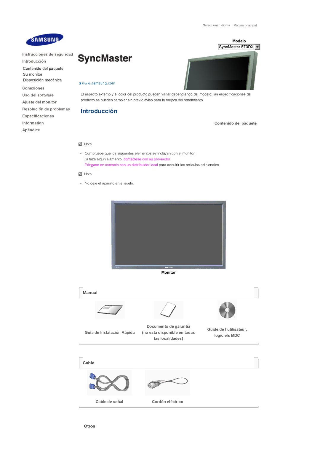 Samsung LS57BPHNS/EDC, LS57BPHNB/EDC, LS57BPPNS/EDC Contenido del paquete, Manual, Logiciels MDC Cable de señal, Otros 