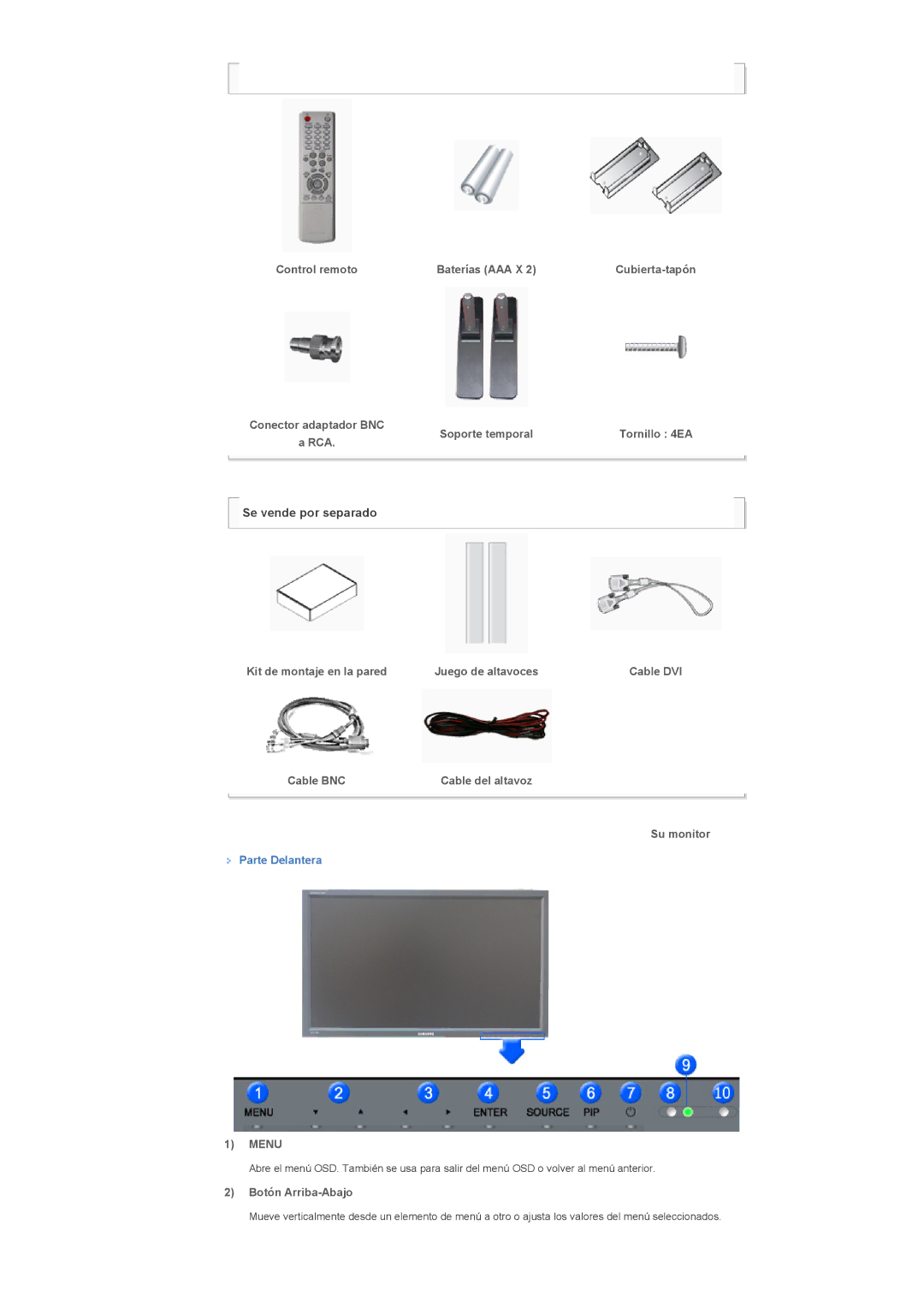 Samsung LS57BPPNS/EDC manual Control remoto Baterías AAA X, Soporte temporal, Kit de montaje en la pared Juego de altavoces 