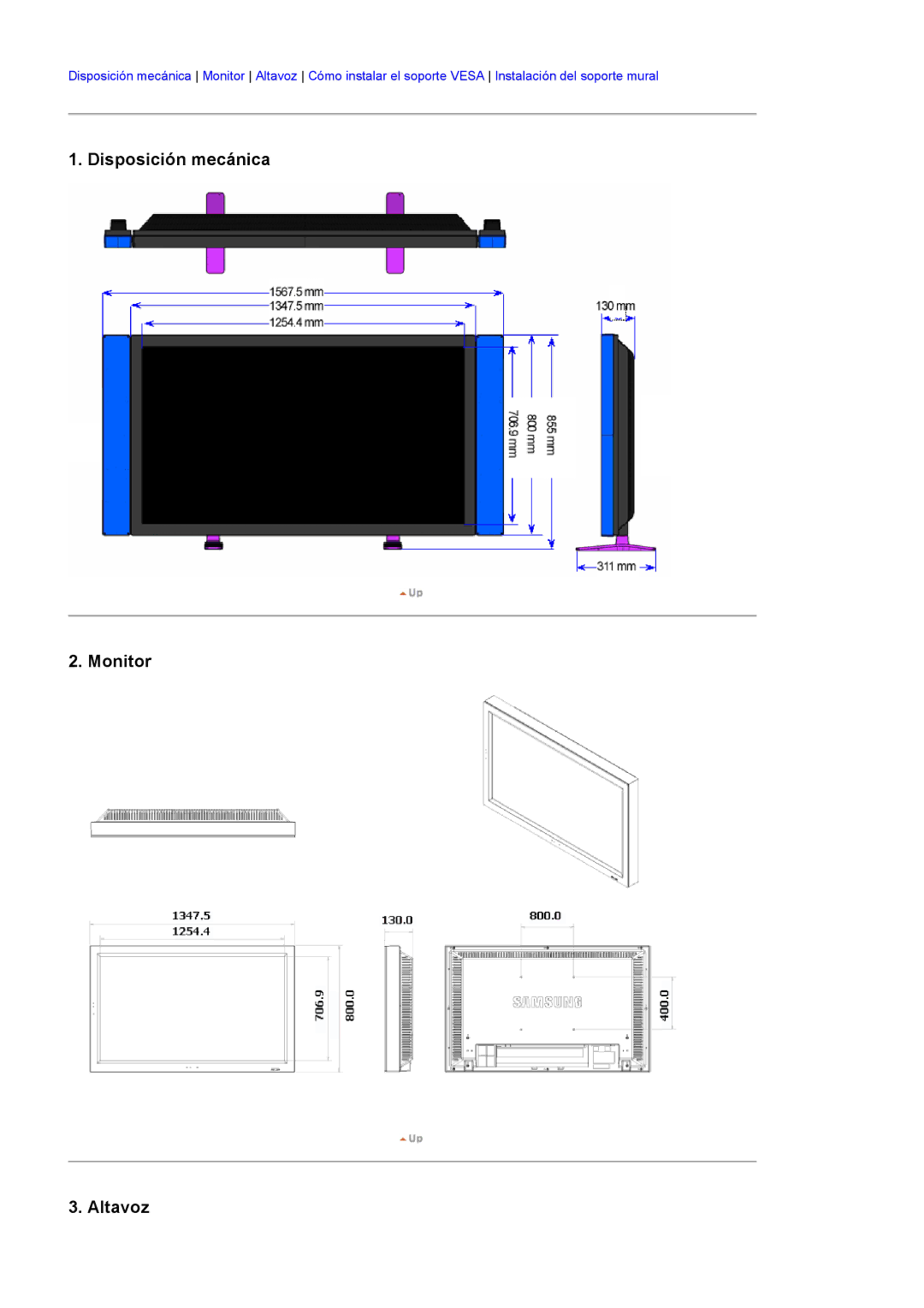 Samsung LS57BPPNBF/EDC, LS57BPHNB/EDC, LS57BPHNS/EDC, LS57BPPNS/EDC, LS57BPHNBF/EDC manual Disposición mecánica Monitor Altavoz 