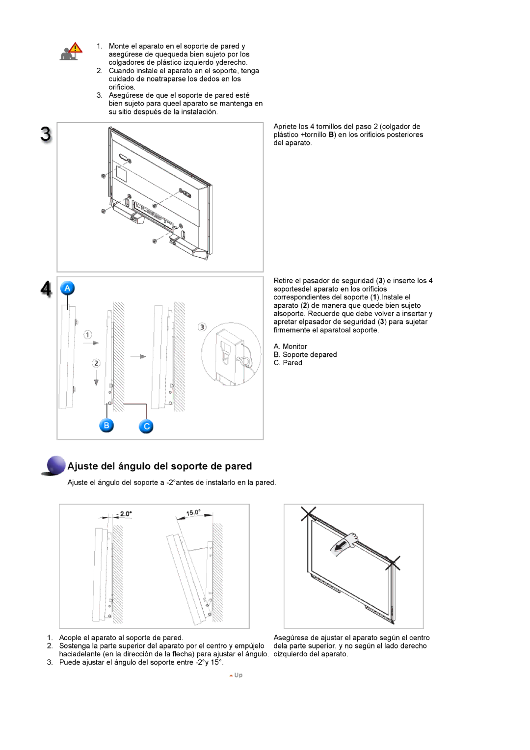 Samsung LS57BPHNBF/EDC, LS57BPHNB/EDC, LS57BPHNS/EDC, LS57BPPNS/EDC, LS57BPPNBF/EDC Ajuste del ángulo del soporte de pared 