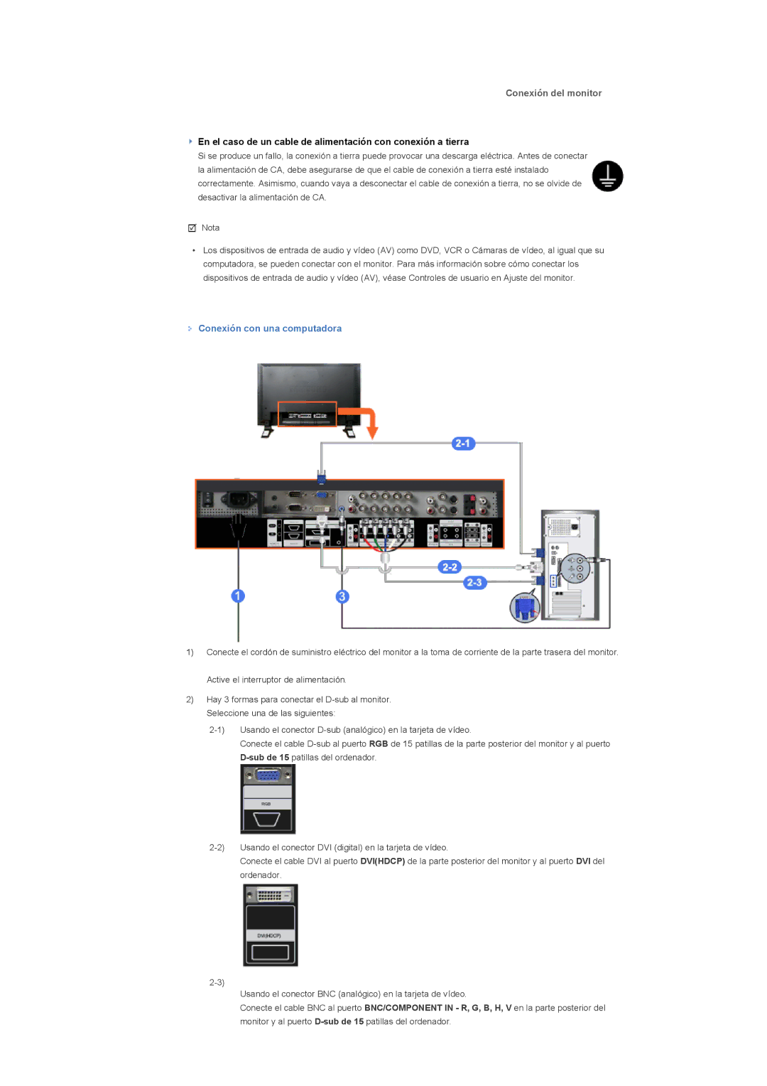 Samsung LS57BPHNB/EDC, LS57BPHNS/EDC, LS57BPPNS/EDC, LS57BPHNBF/EDC manual Conexión del monitor, Conexión con una computadora 