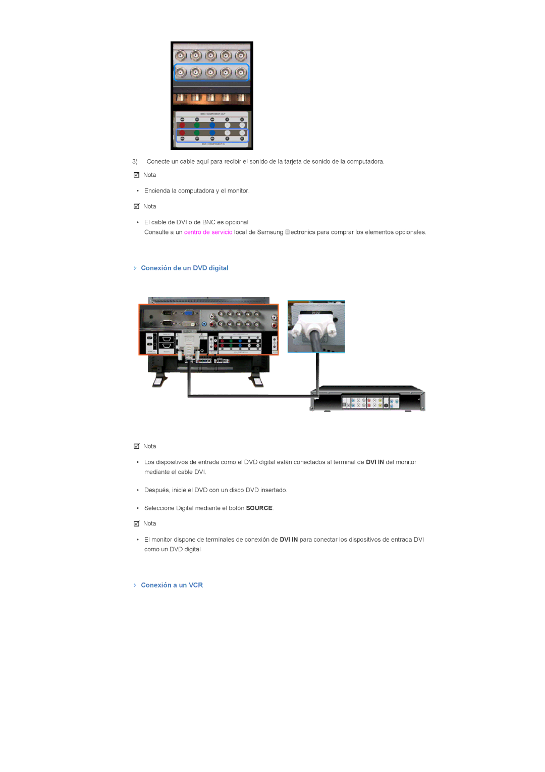 Samsung LS57BPHNS/EDC, LS57BPHNB/EDC, LS57BPPNS/EDC, LS57BPHNBF/EDC manual Conexión de un DVD digital, Conexión a un VCR 