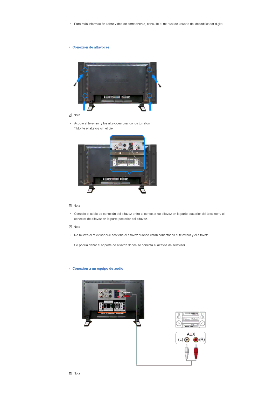 Samsung LS57BPPNBF/EDC, LS57BPHNB/EDC, LS57BPHNS/EDC, LS57BPPNS/EDC Conexión de altavoces, Conexión a un equipo de audio 