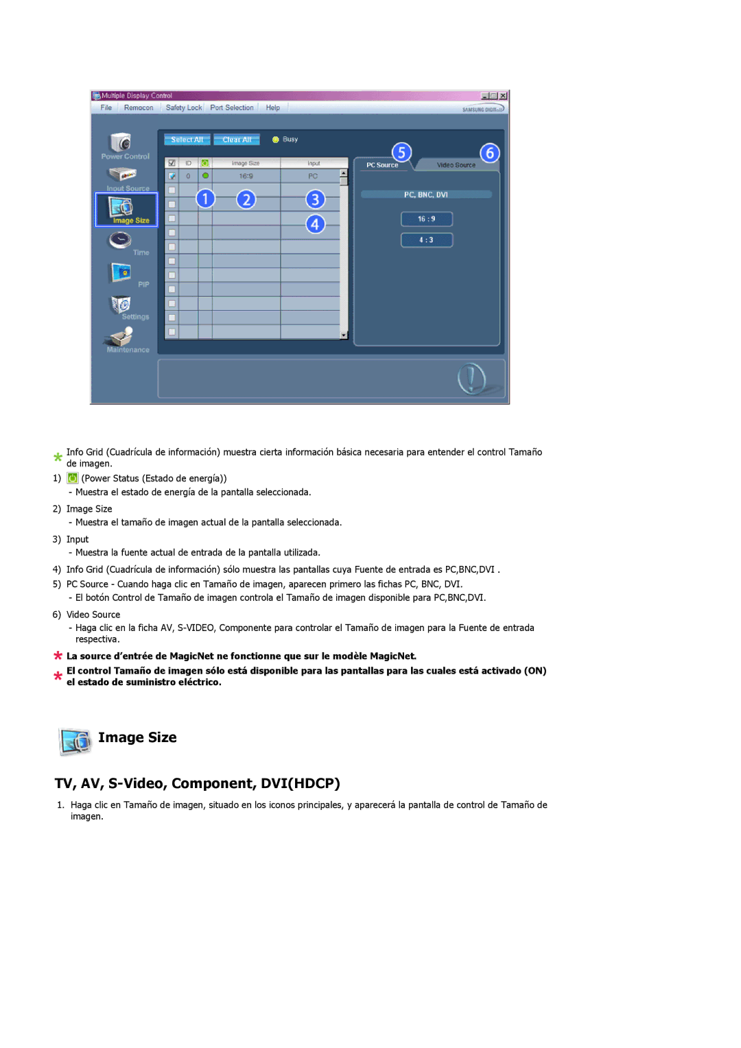 Samsung LS57BPPNS/EDC, LS57BPHNB/EDC, LS57BPHNS/EDC, LS57BPHNBF/EDC manual Image Size TV, AV, S-Video, Component, Dvihdcp 