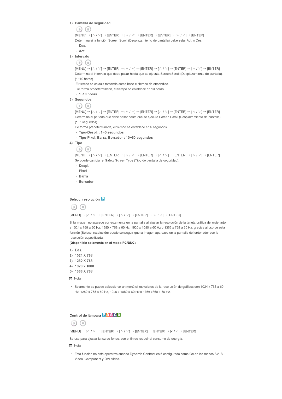 Samsung LS57BPPNS/EDC manual Pantalla de seguridad, Des Act Intervalo, ~10 horas Segundos, Despl Píxel Barra Borrador 